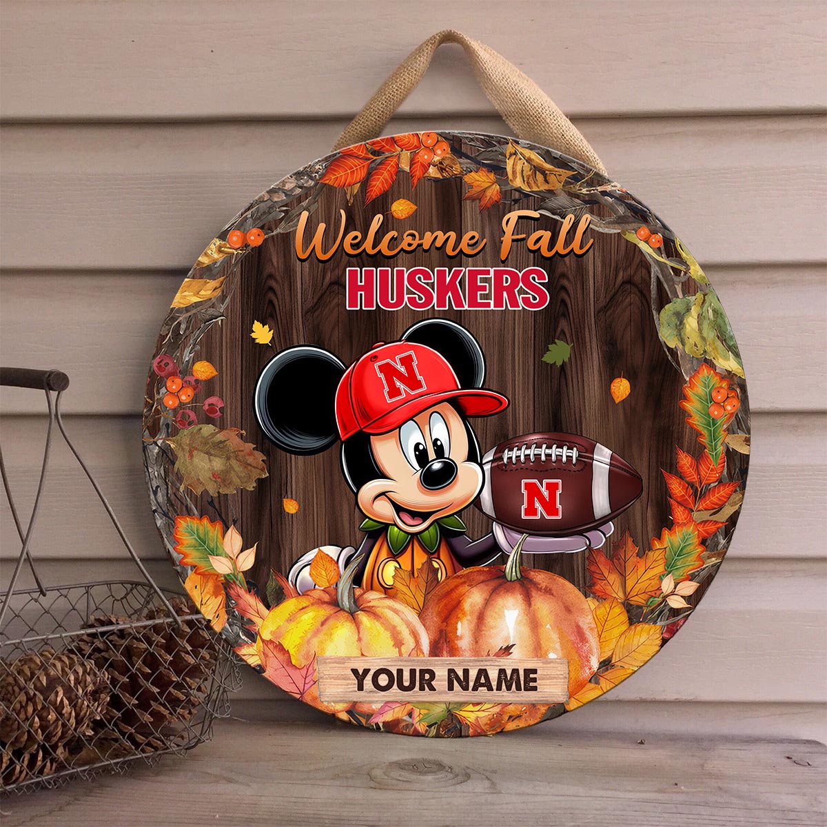 Sportswearmerch Nebraska Cornhuskers NCAA x Mickey Round Wooden Sign For Fan