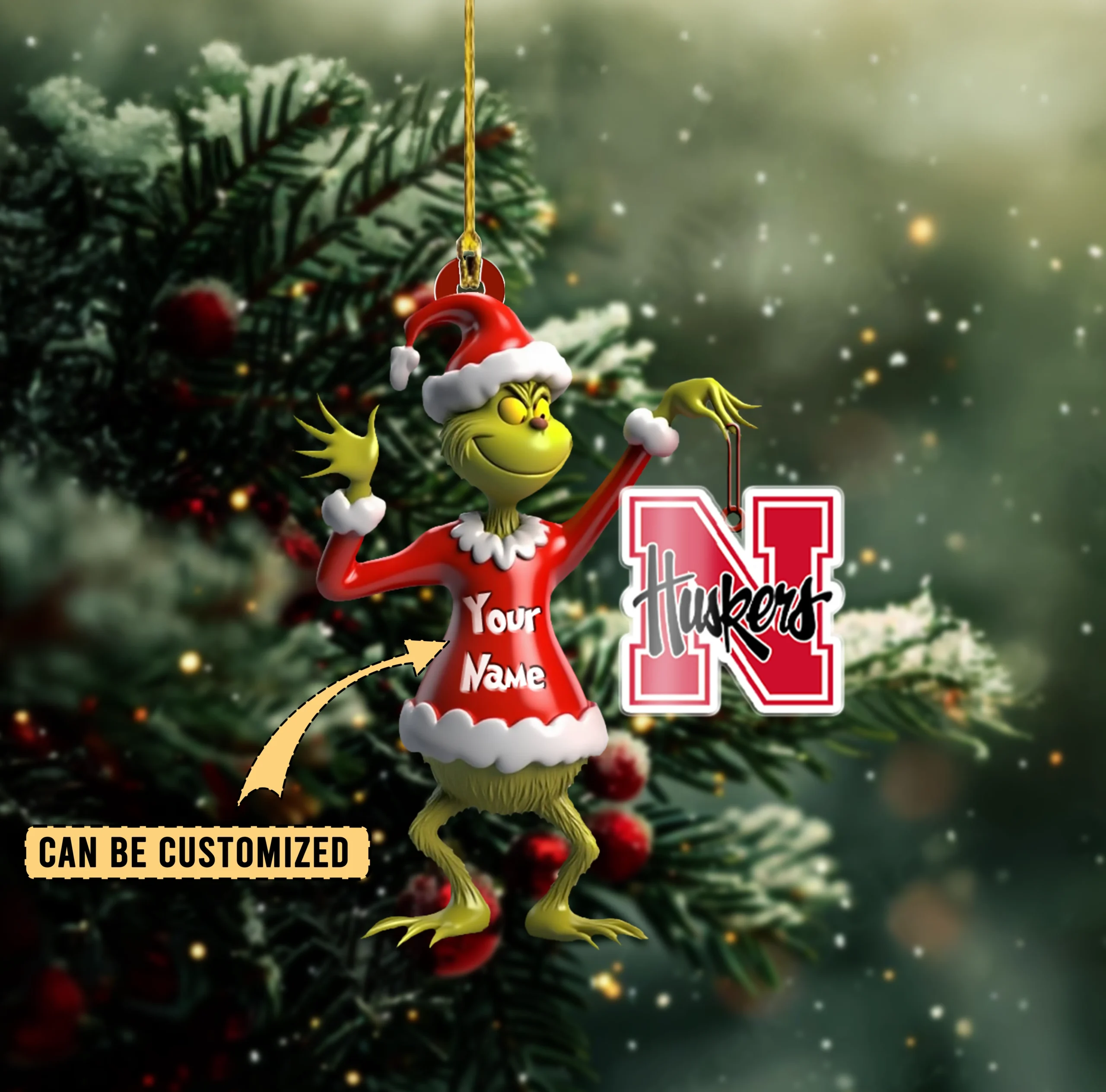 Sportswearmerch Nebraska Cornhuskers NCAA x The Grinch Acrylic Ornament Gift For Fans