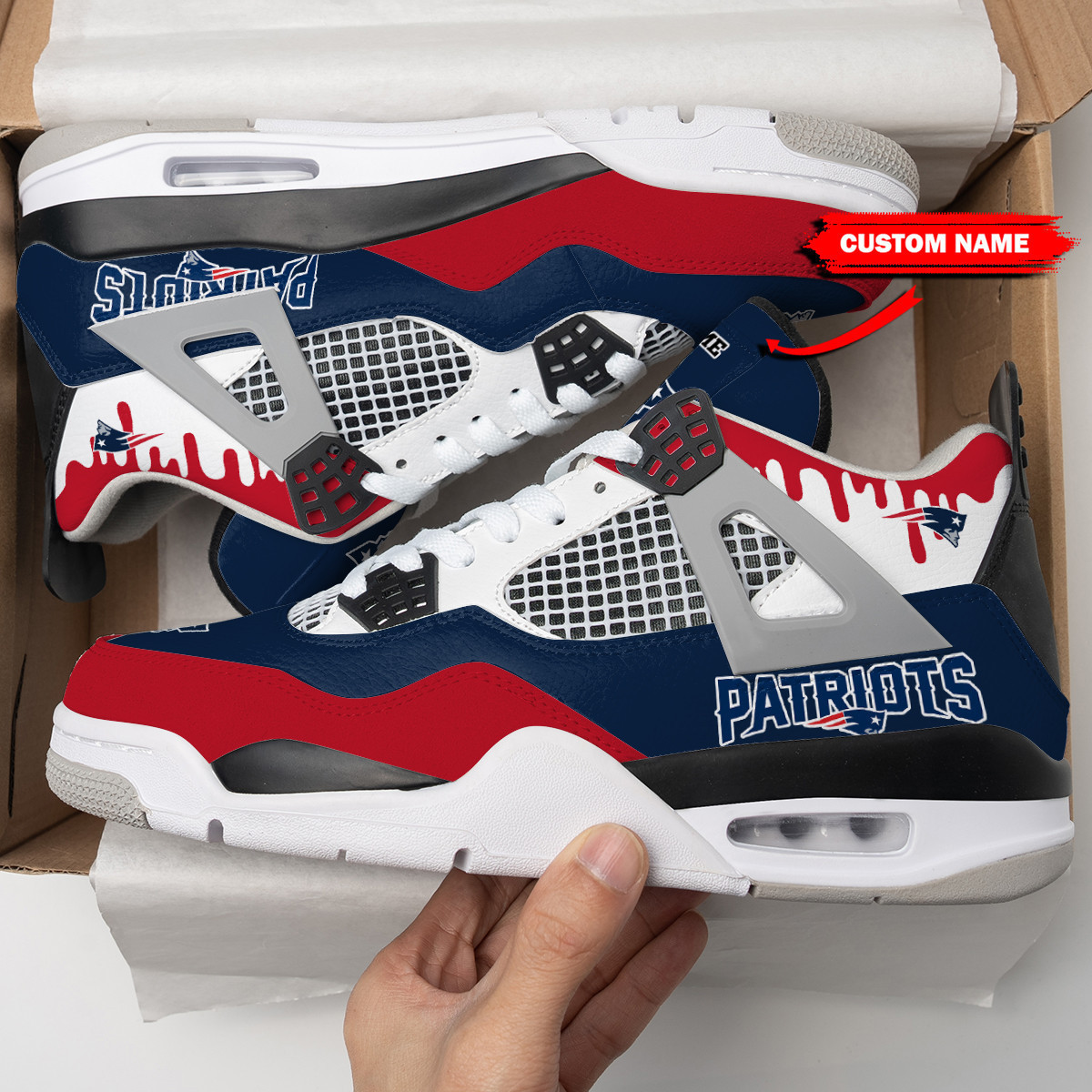 Sportswearmerch New England Patriots NFL Air Jordan 4 Sneaker AJ4 Sneakers Shoes For Men And Women