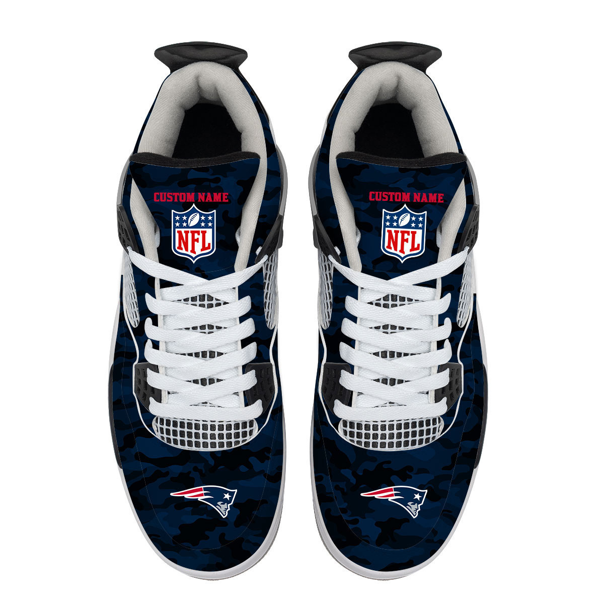 Sportswearmerch New England Patriots NFL Camo Air Jordan 4 SneakerAJ4 Sneakers Shoes For Men And Women