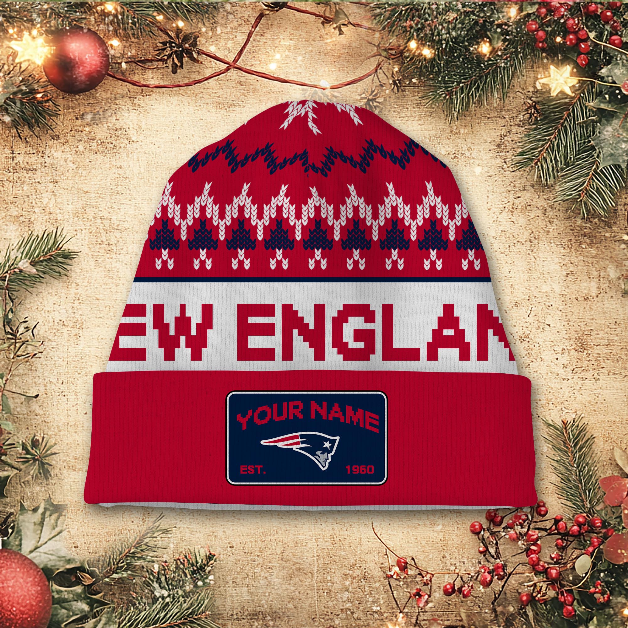 Sportswearmerch New England Patriots NFL Christmas Beanie Hat For Fan