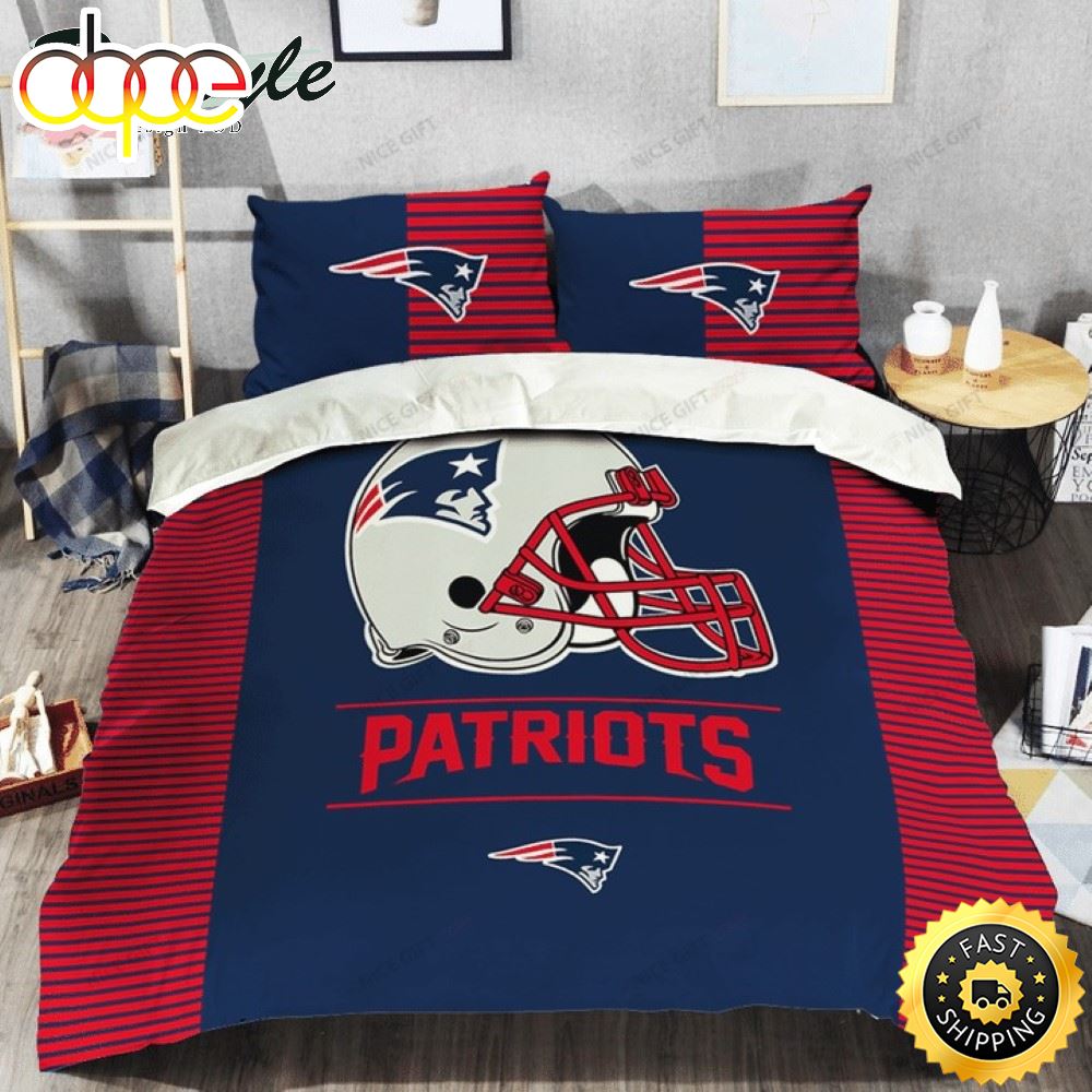 Sportswearmerch New England Patriots NFL Dark Blue Red Logo Bedding Set For Fan