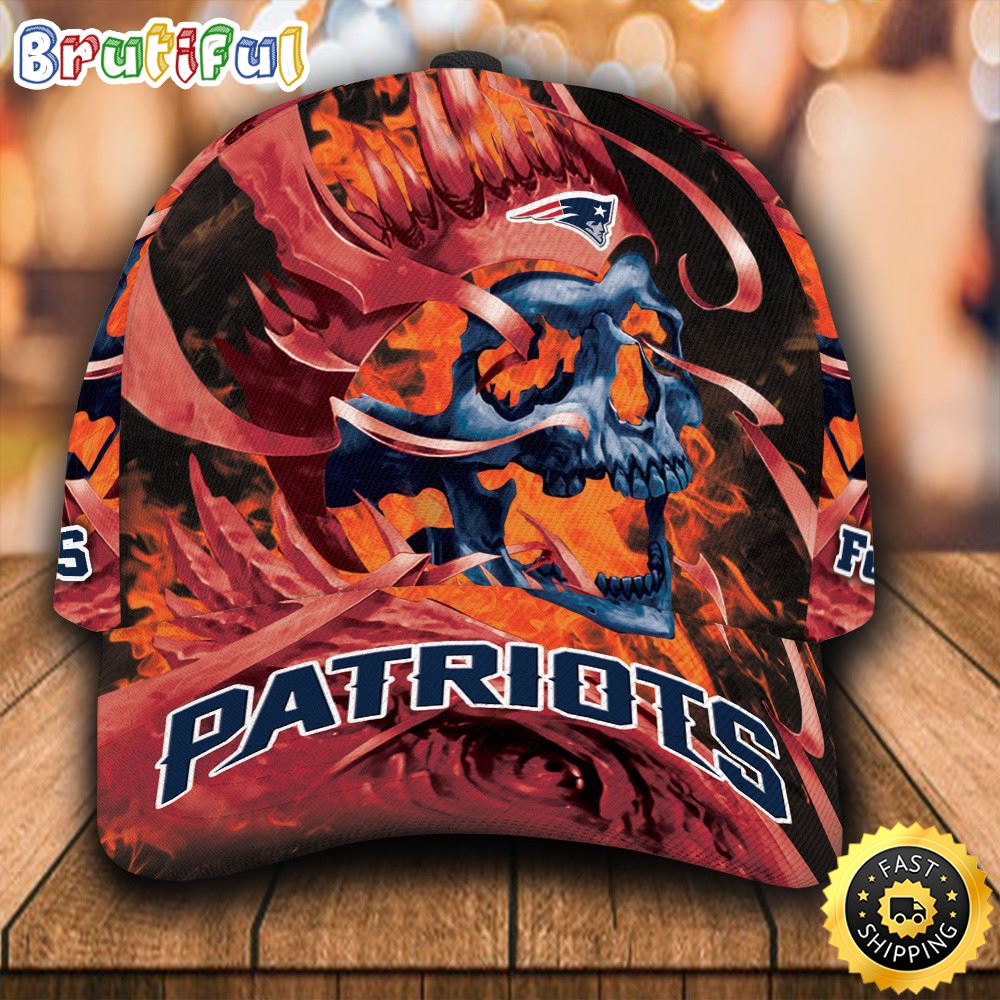 Sportswearmerch New England Patriots NFL Flame Skull Classic Cap For Fan