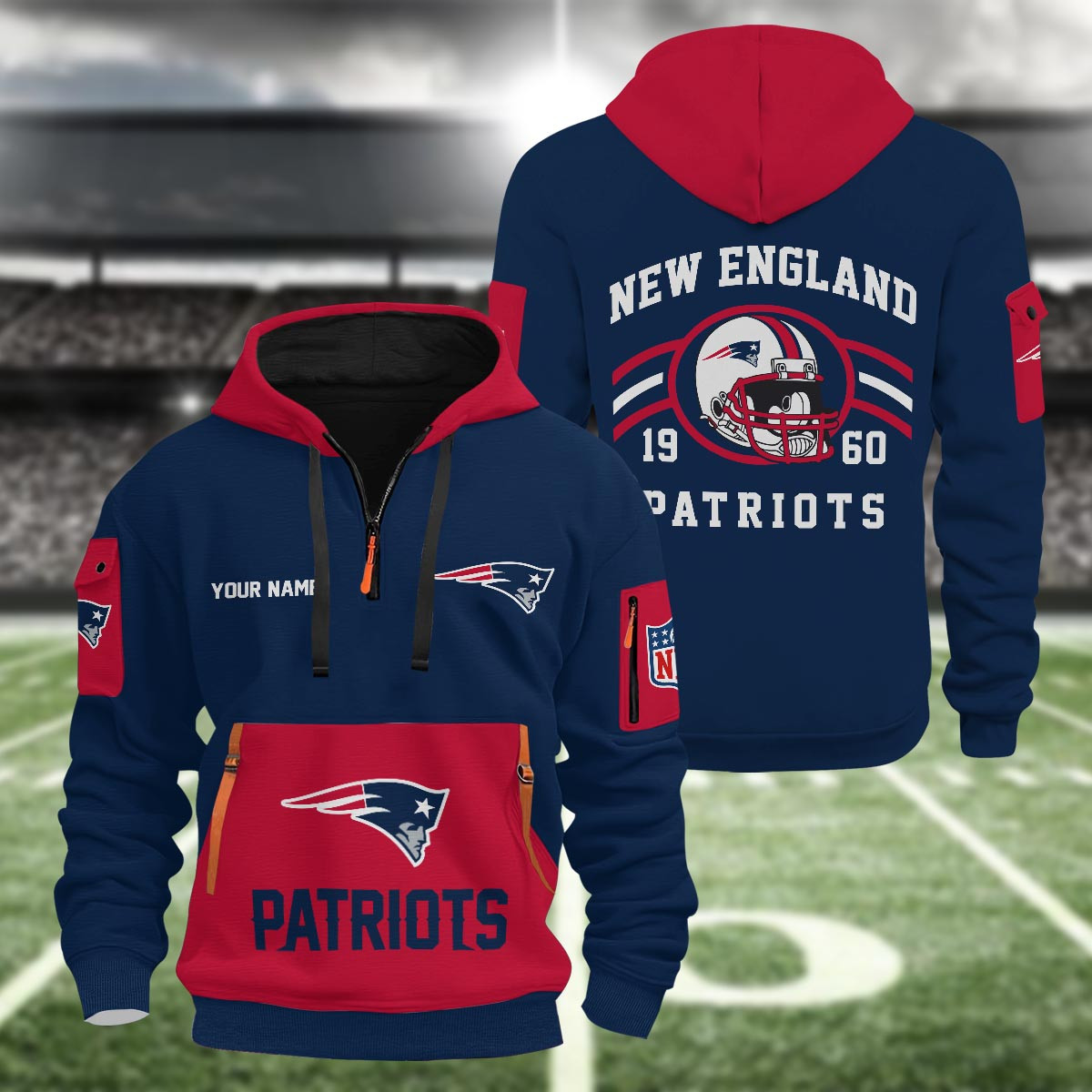 Sportswearmerch New England Patriots NFL Half Zip Hoodie For Fan