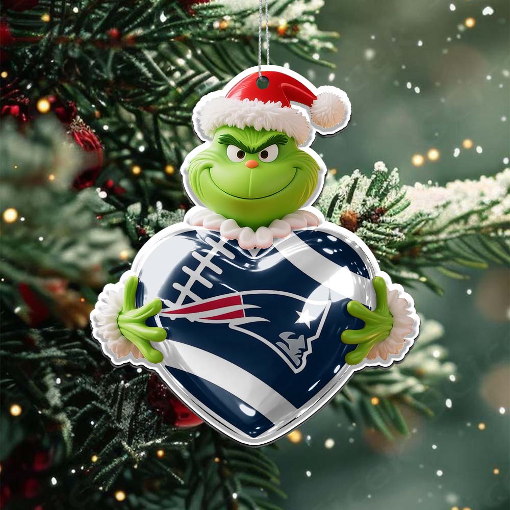 Sportswearmerch New England Patriots NFL The Grinch x Christmas Acrylic Ornament Gift For Fan