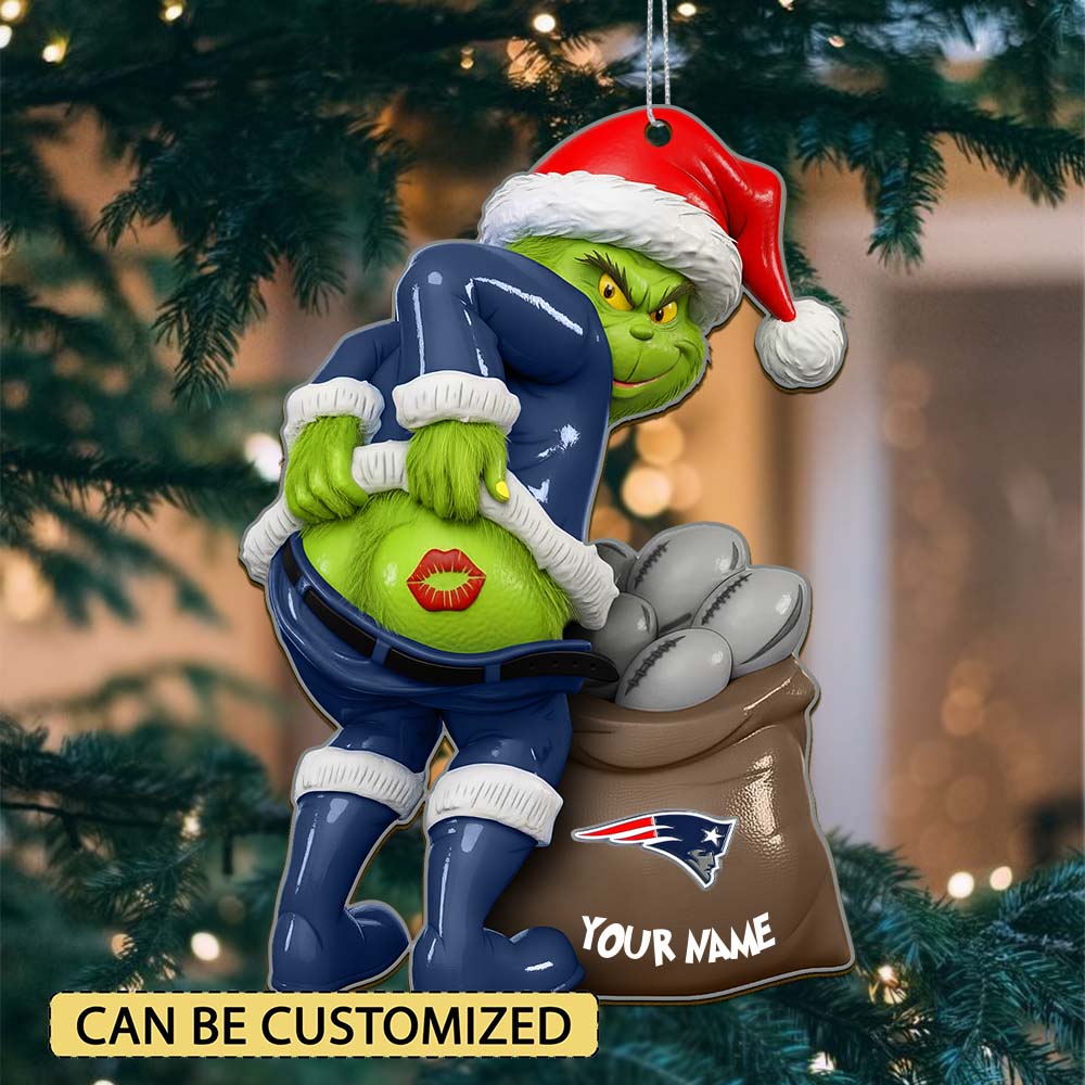 Sportswearmerch New England Patriots NFL The Grinch x Christmas Acrylic Ornament Gift For Fan