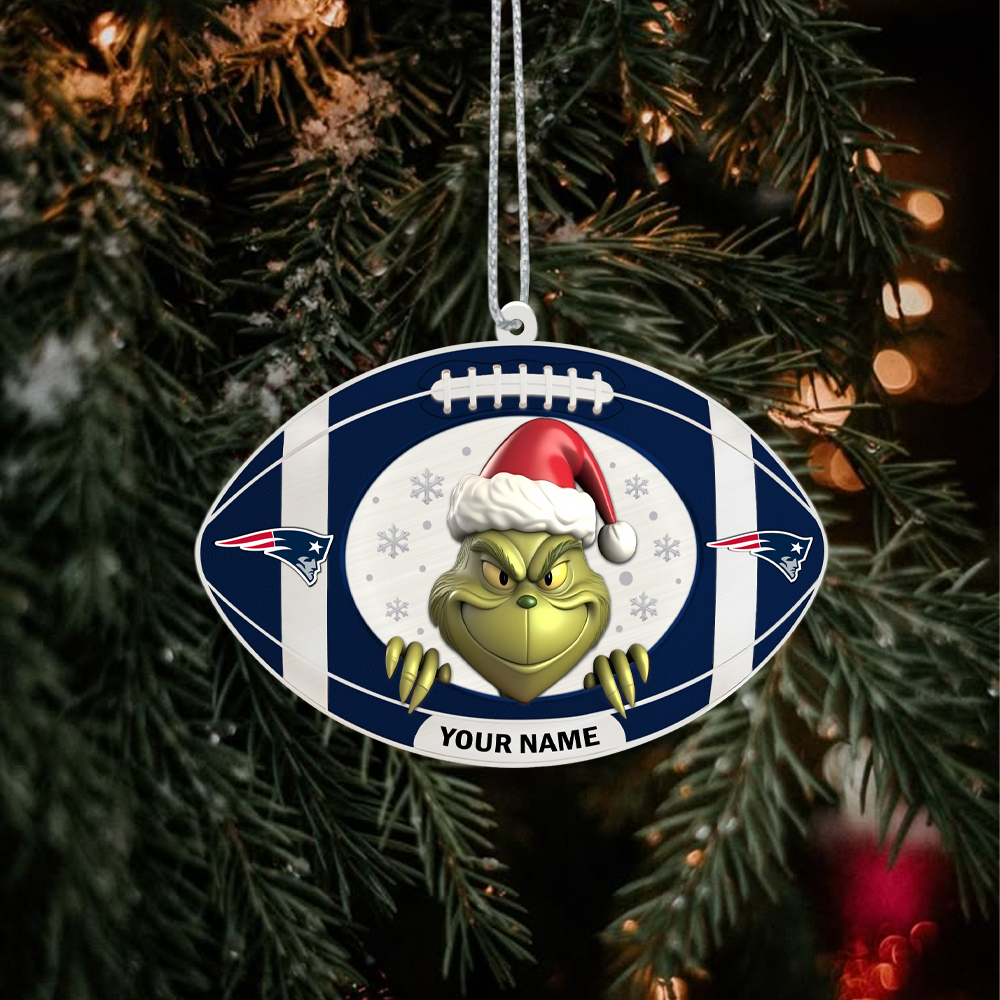 Sportswearmerch New England Patriots NFL The Grinch x Christmas Acrylic Ornament Gift For Fan