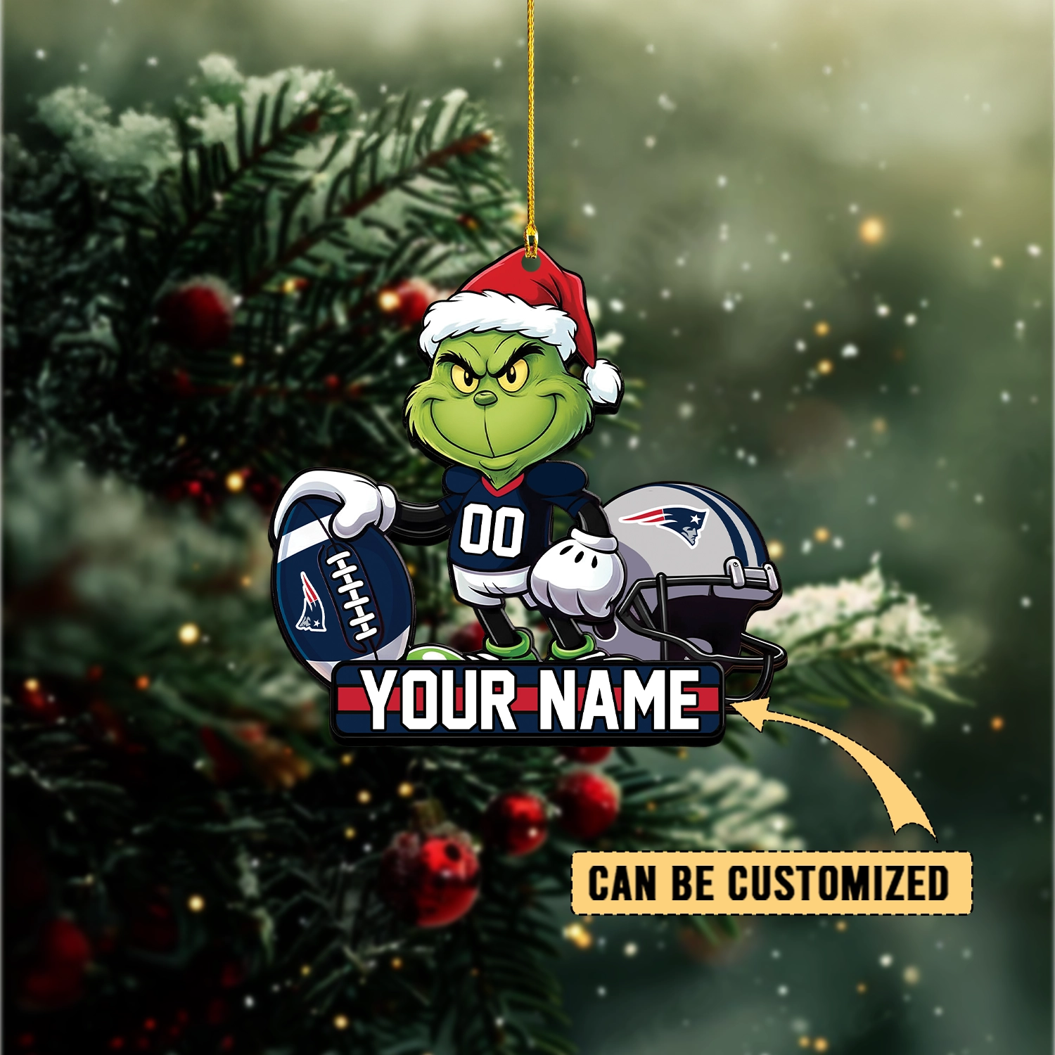 Sportswearmerch New England Patriots NFL The Grinch x Christmas Acrylic Ornament Gift For Fan