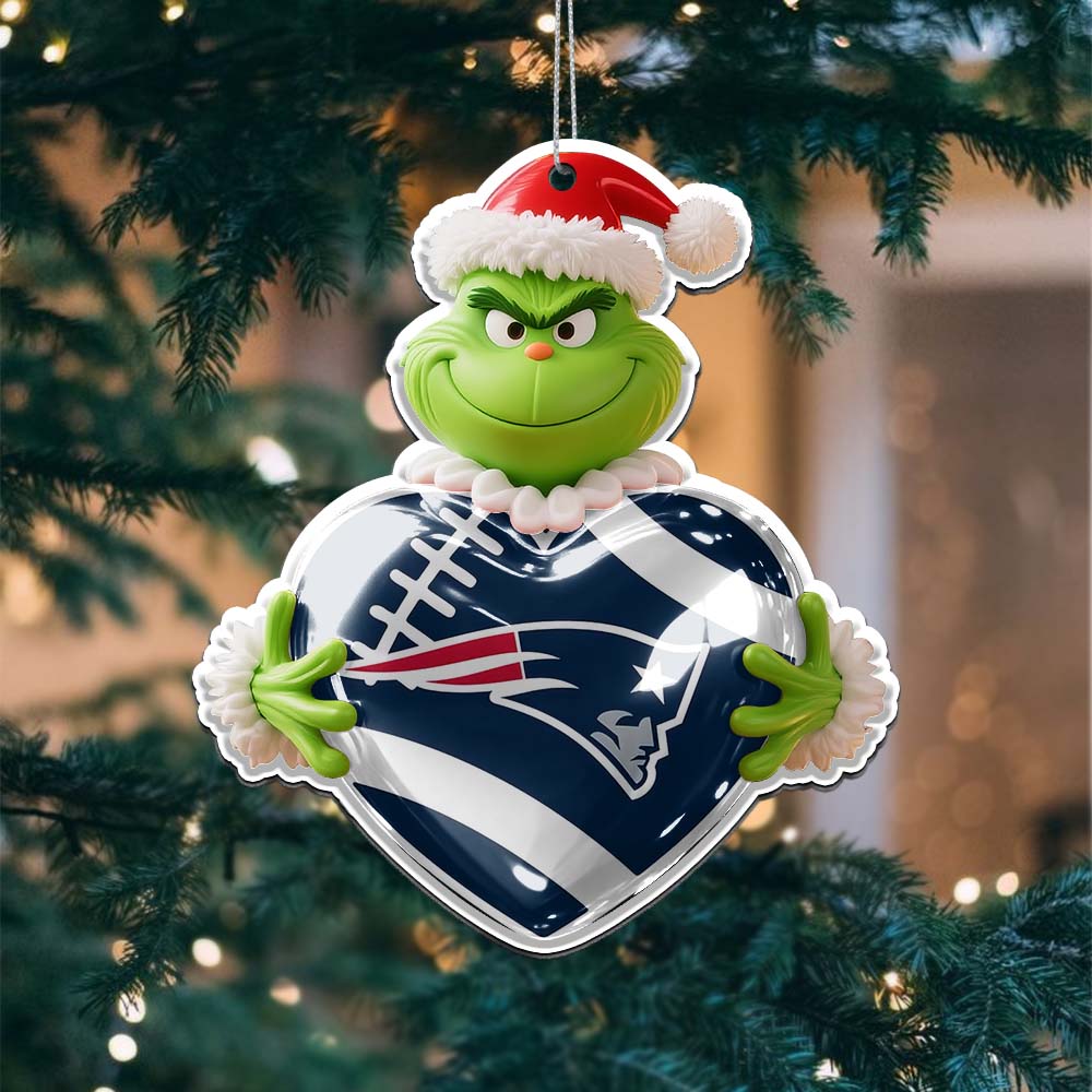 Sportswearmerch New England Patriots NFL The Grinch x Christmas Acrylic Ornament Gift For Fan