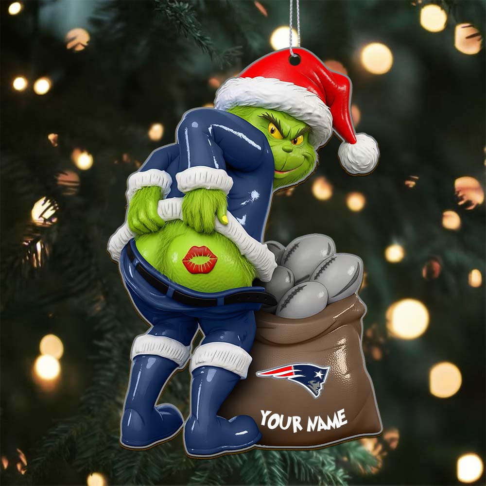 Sportswearmerch New England Patriots NFL The Grinch x Christmas Acrylic Ornament Gift For Fan