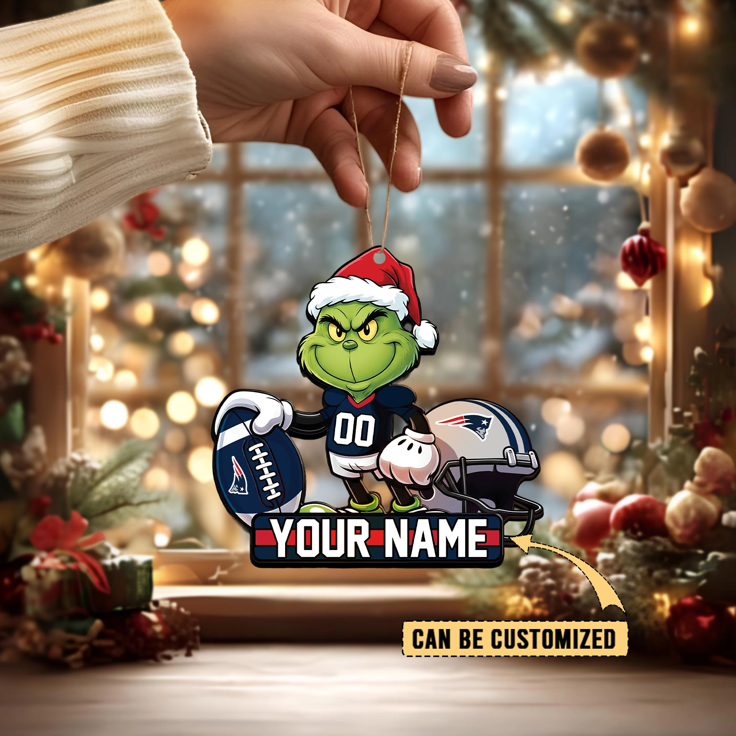 Sportswearmerch New England Patriots NFL The Grinch x Christmas Acrylic Ornament Gift For Fan