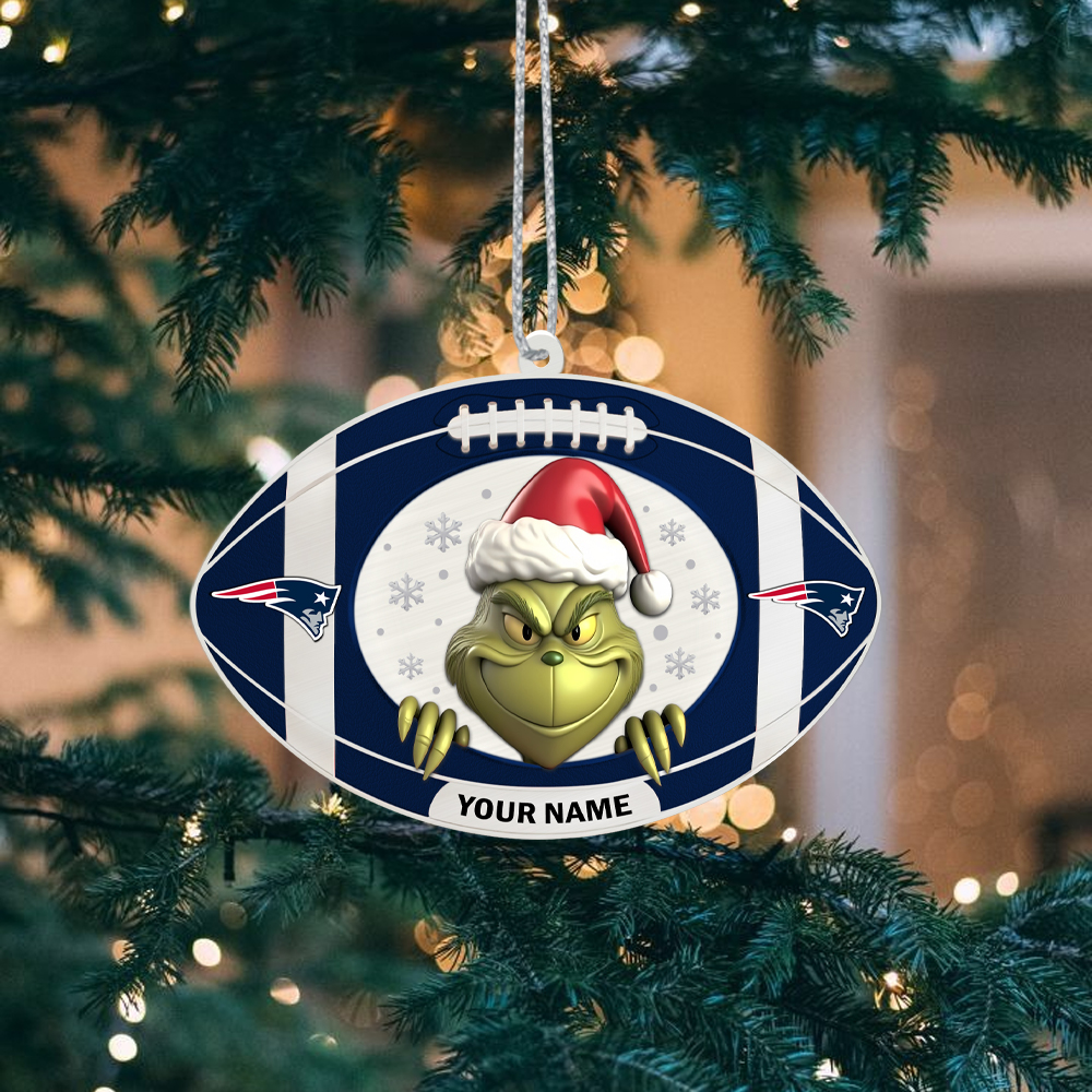 Sportswearmerch New England Patriots NFL The Grinch x Christmas Acrylic Ornament Gift For Fan