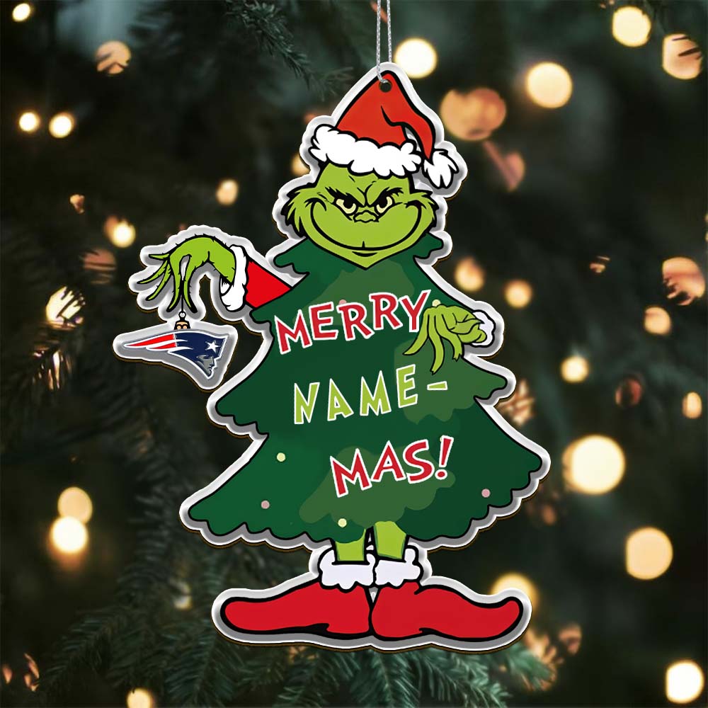 Sportswearmerch New England Patriots NFL The Grinch x Christmas Acrylic Ornament Gift For Fan