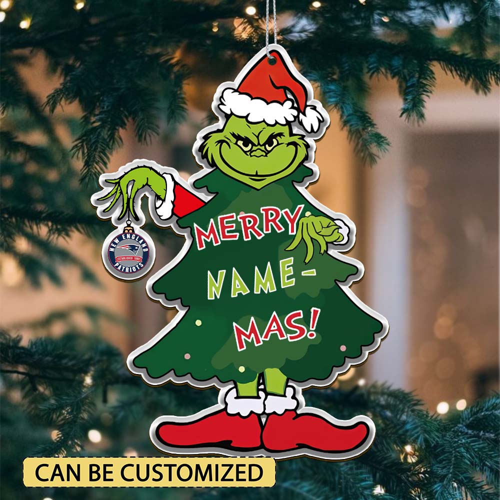 Sportswearmerch New England Patriots NFL The Grinch x Christmas Acrylic Ornament Gift For Fan