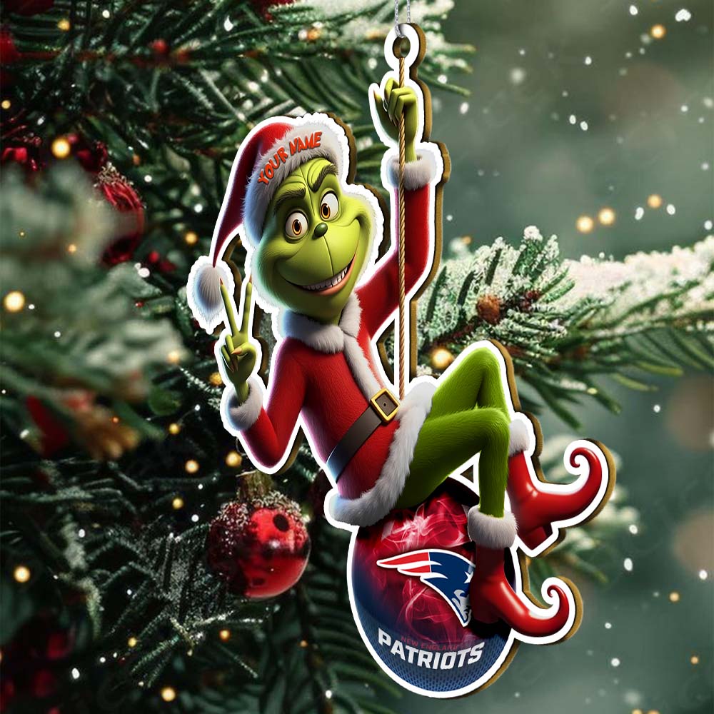 Sportswearmerch New England Patriots NFL The Grinch x Christmas Acrylic Ornament Gift For Fan