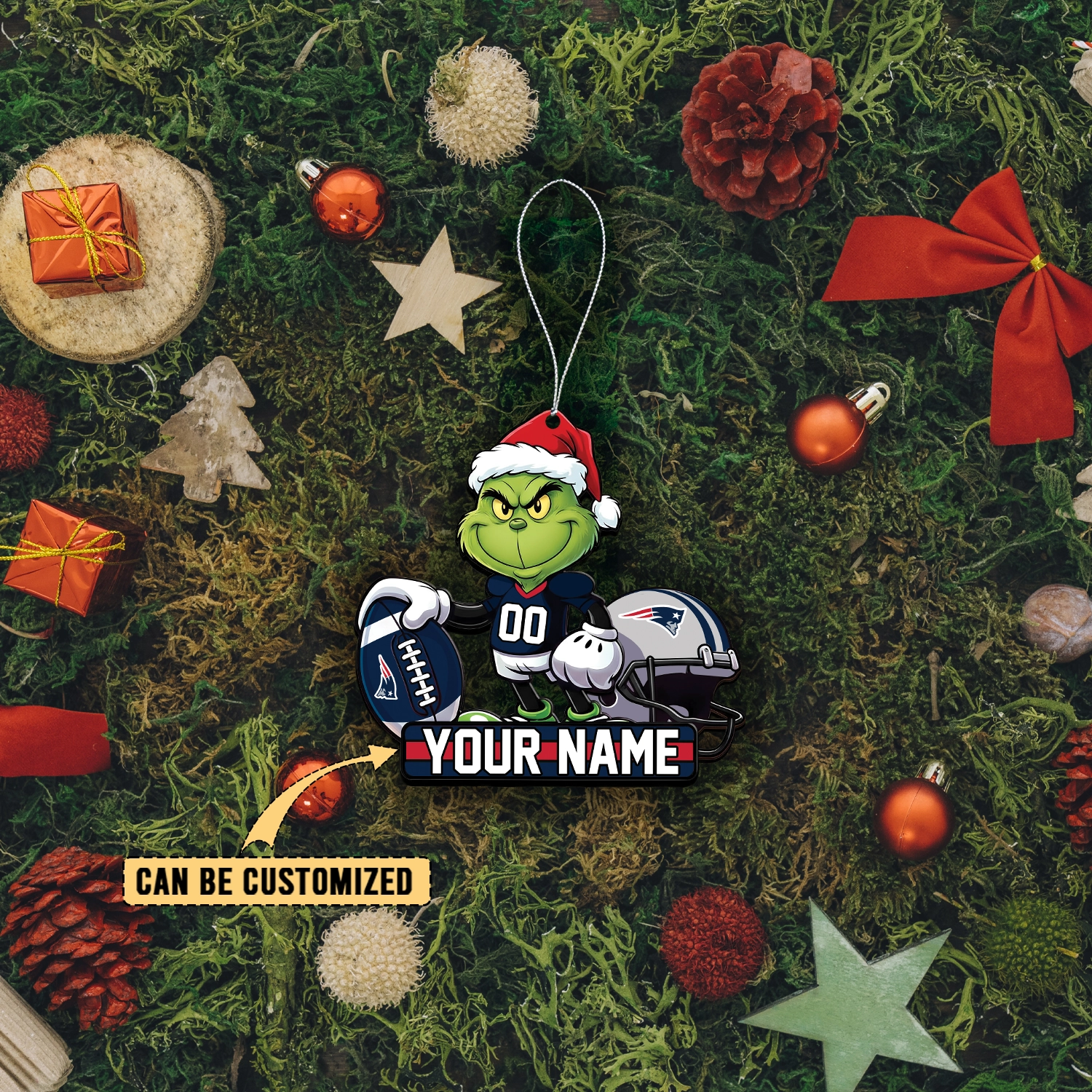 Sportswearmerch New England Patriots NFL The Grinch x Christmas Acrylic Ornament Gift For Fan
