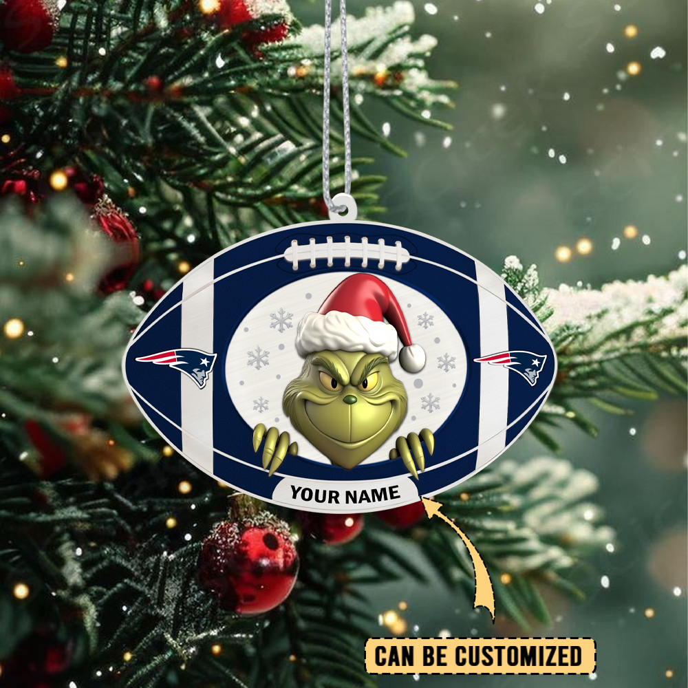 Sportswearmerch New England Patriots NFL The Grinch x Christmas Acrylic Ornament Gift For Fan
