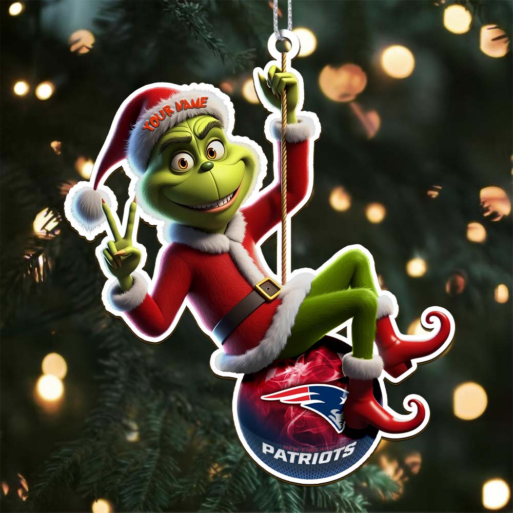 Sportswearmerch New England Patriots NFL The Grinch x Christmas Acrylic Ornament Gift For Fan