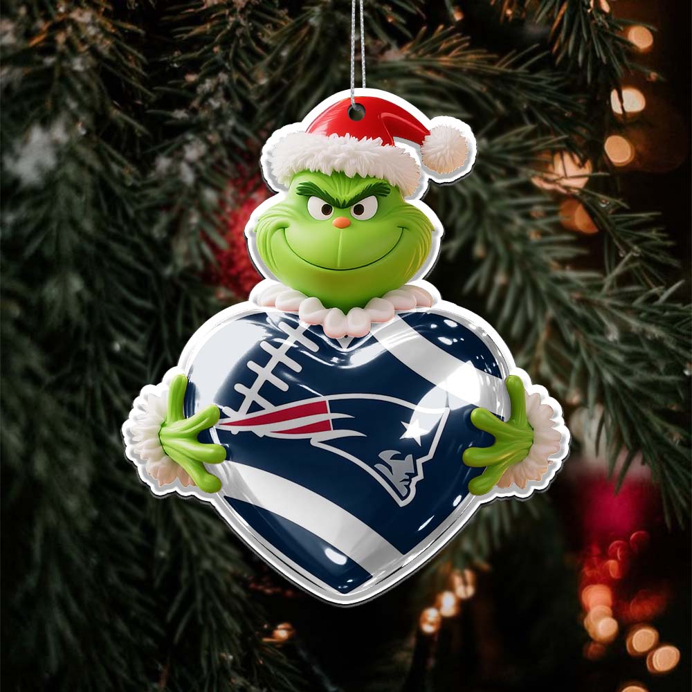 Sportswearmerch New England Patriots NFL The Grinch x Christmas Acrylic Ornament Gift For Fan