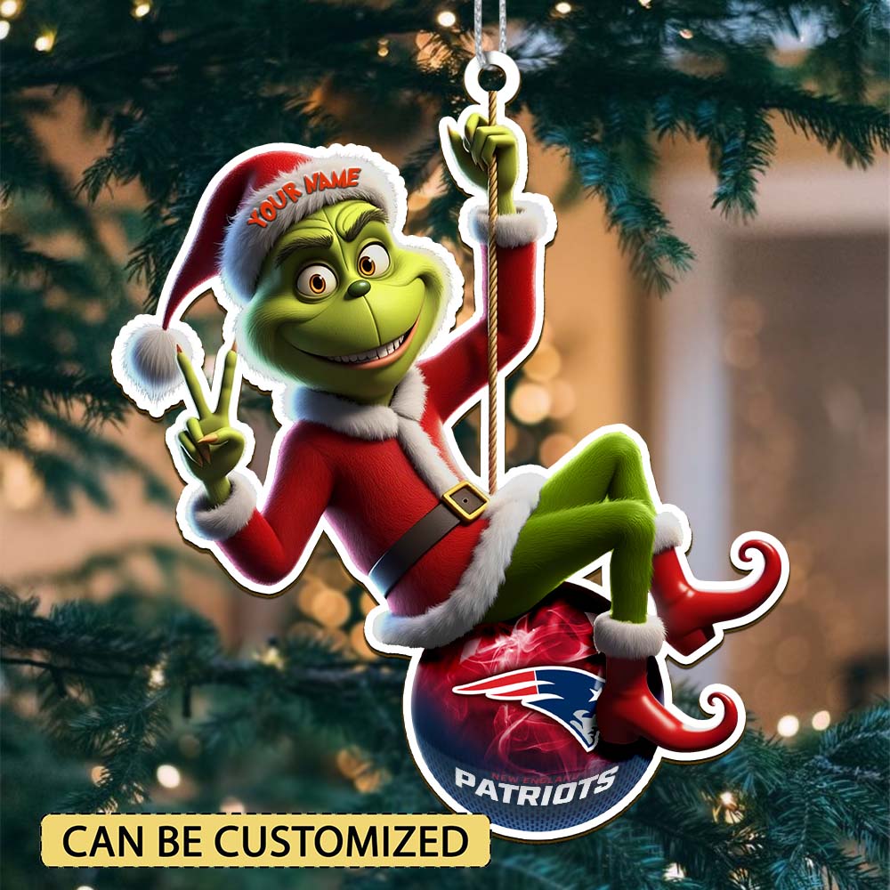 Sportswearmerch New England Patriots NFL The Grinch x Christmas Acrylic Ornament Gift For Fan