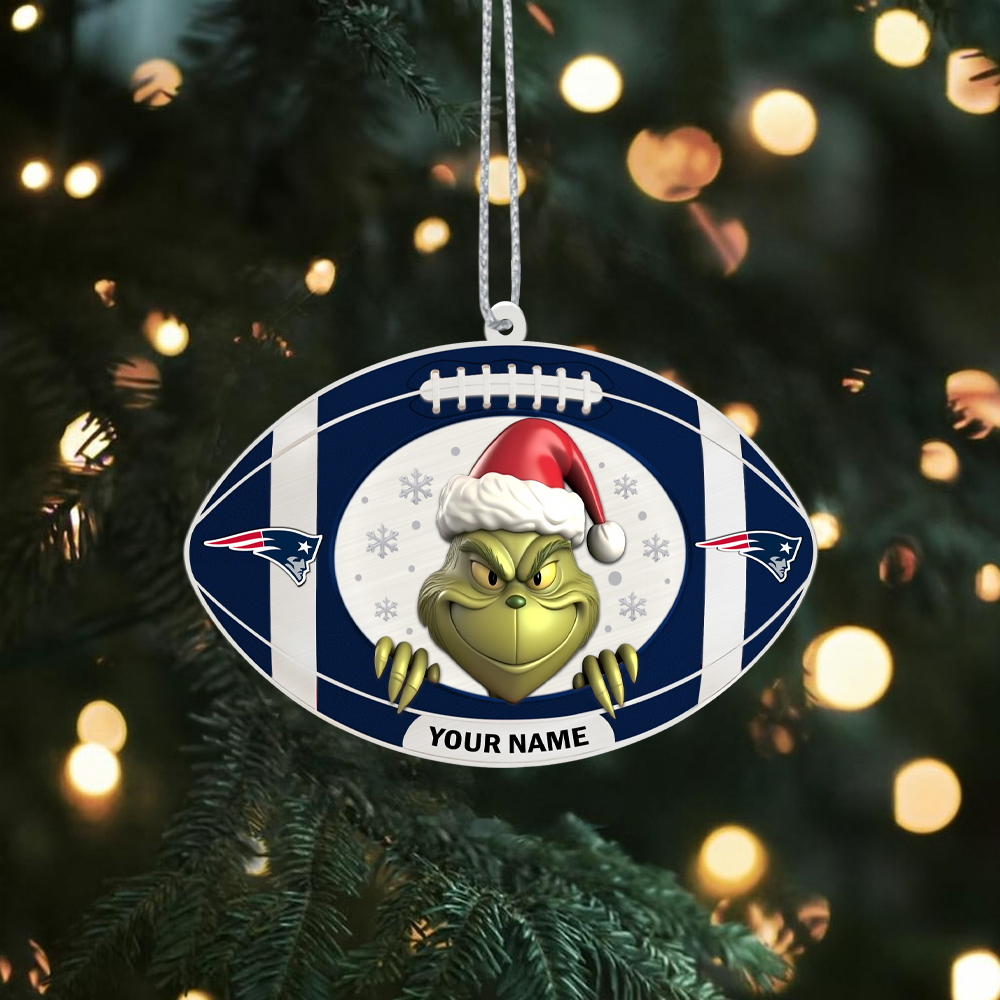 Sportswearmerch New England Patriots NFL The Grinch x Christmas Acrylic Ornament Gift For Fan