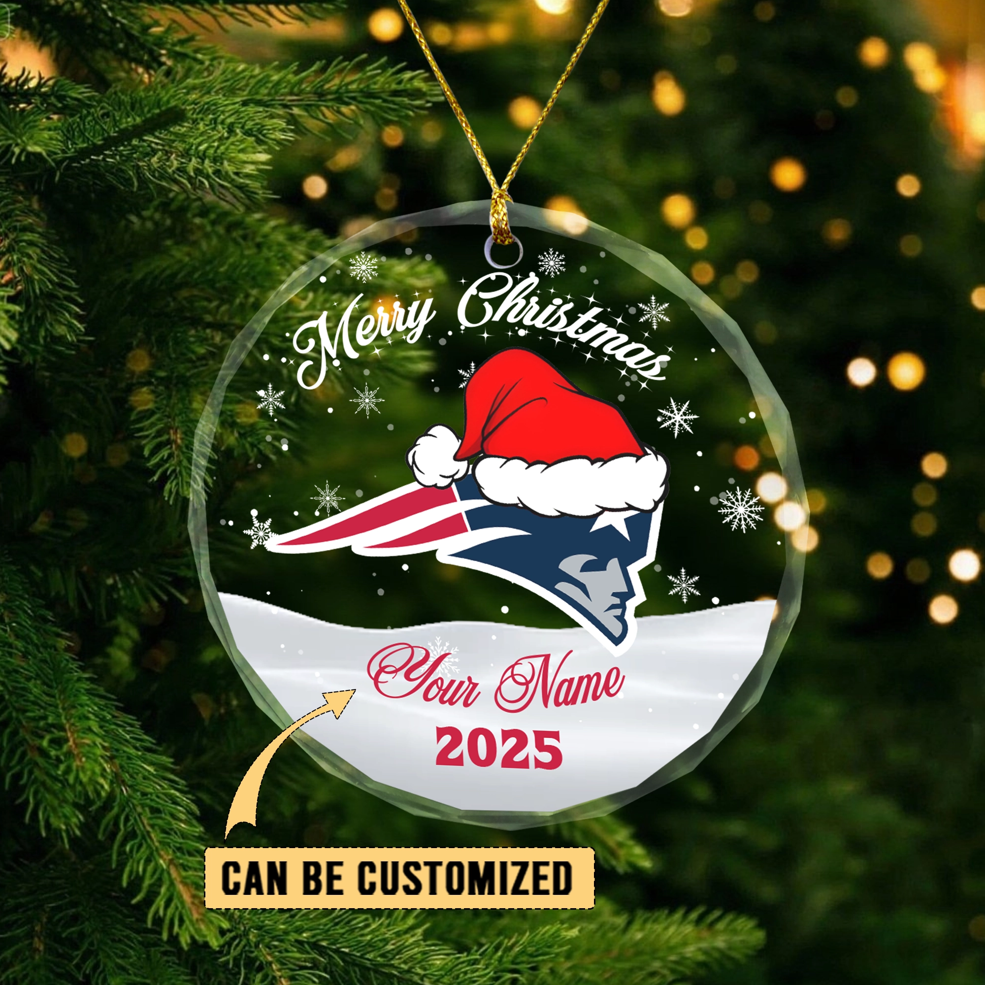 Sportswearmerch New England Patriots NFL x Christmas Glass Ornament Gift For Fan