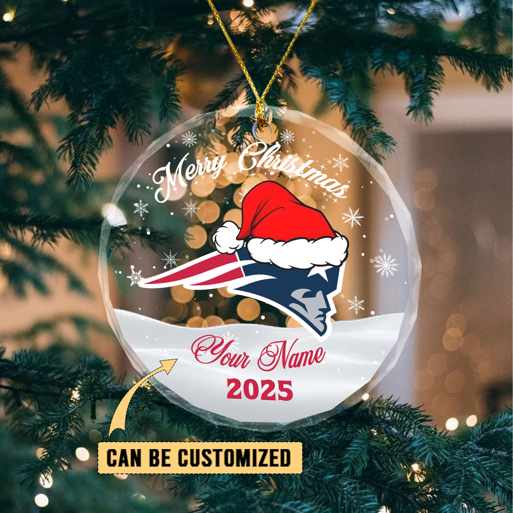 Sportswearmerch New England Patriots NFL x Christmas Glass Ornament Gift For Fan