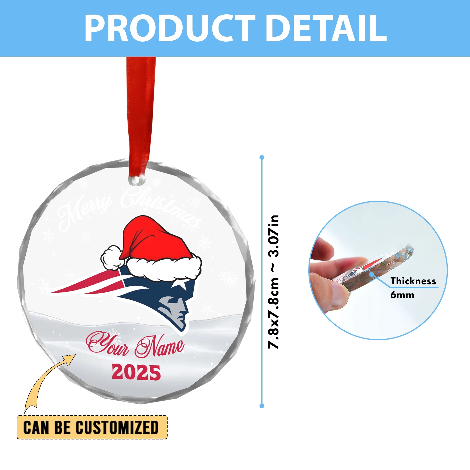 Sportswearmerch New England Patriots NFL x Christmas Glass Ornament Gift For Fan