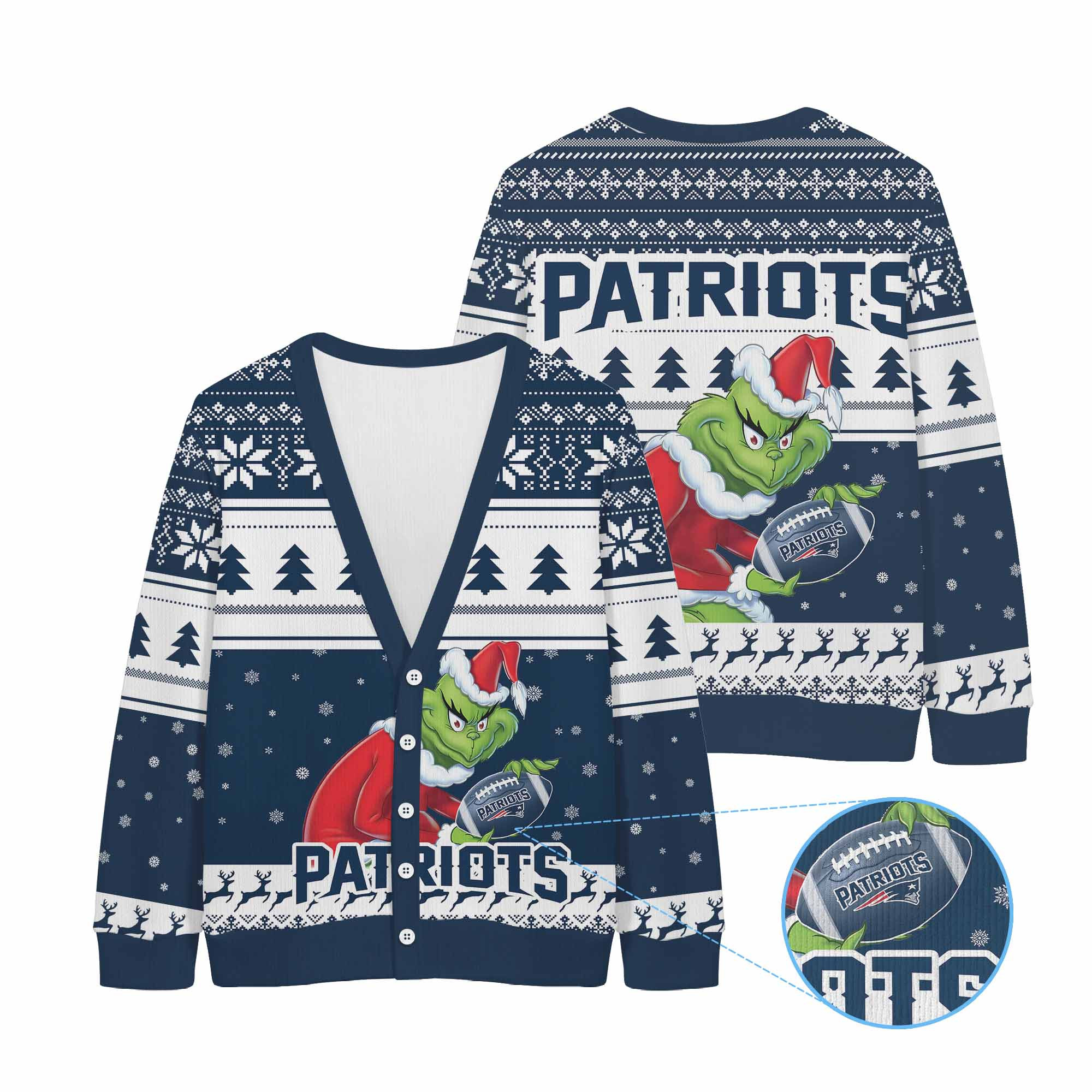 Sportswearmerch New England Patriots NFL x Grinch Christmas Cardigan For Fan
