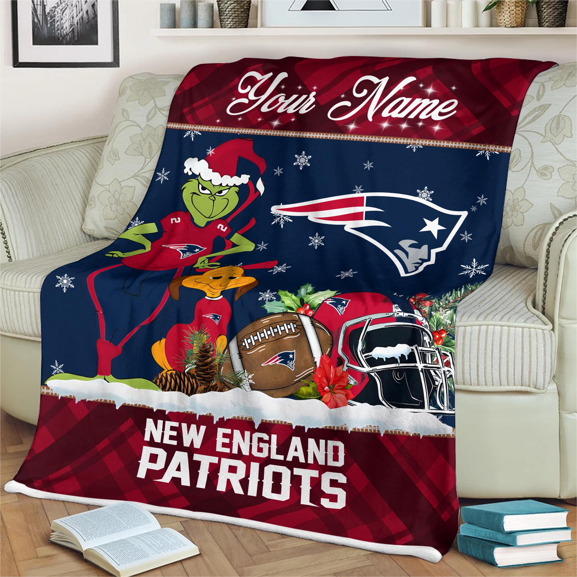 Sportswearmerch New England Patriots NFL x Grinch Christmas Fleece Blanket For Fan