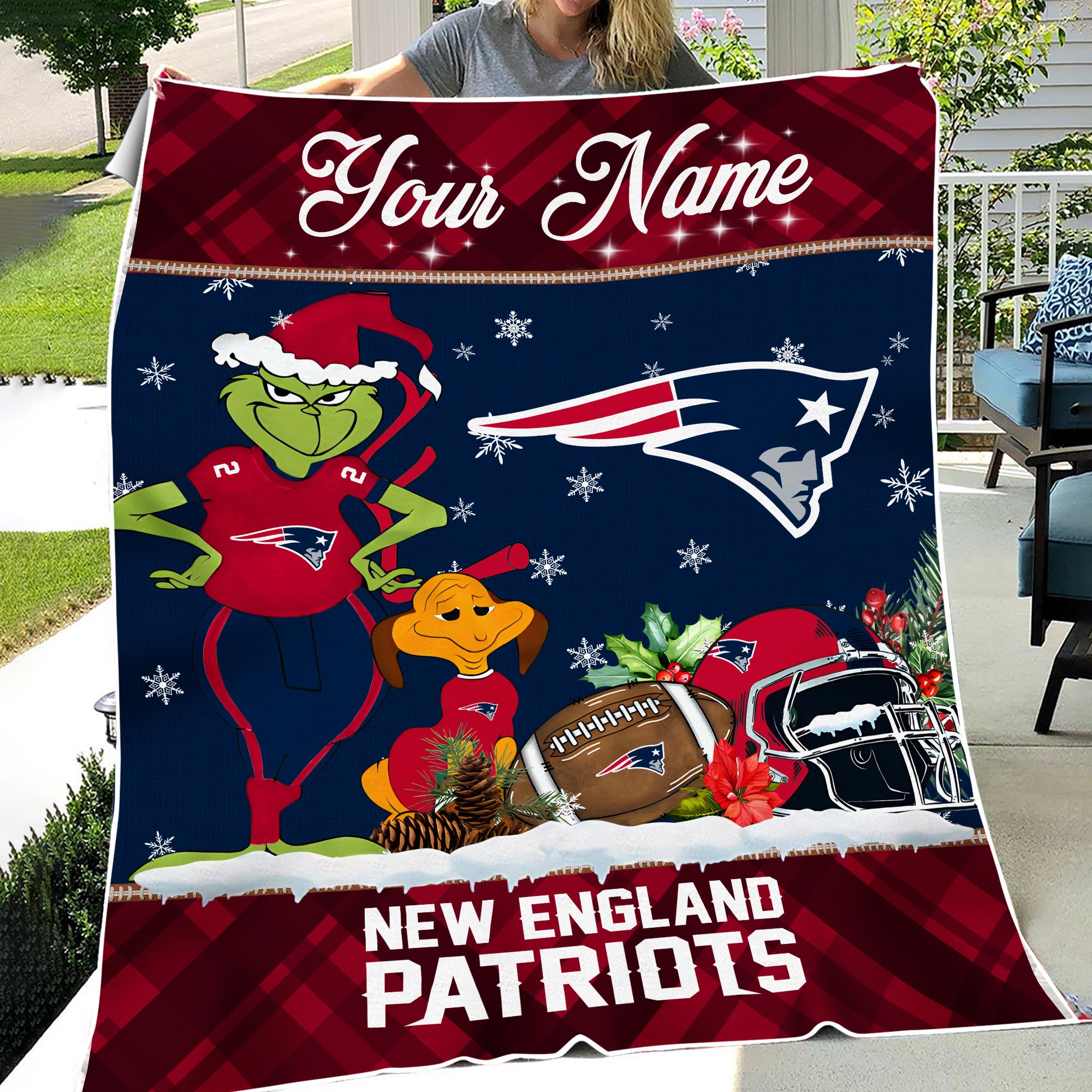 Sportswearmerch New England Patriots NFL x Grinch Christmas Fleece Blanket For Fan