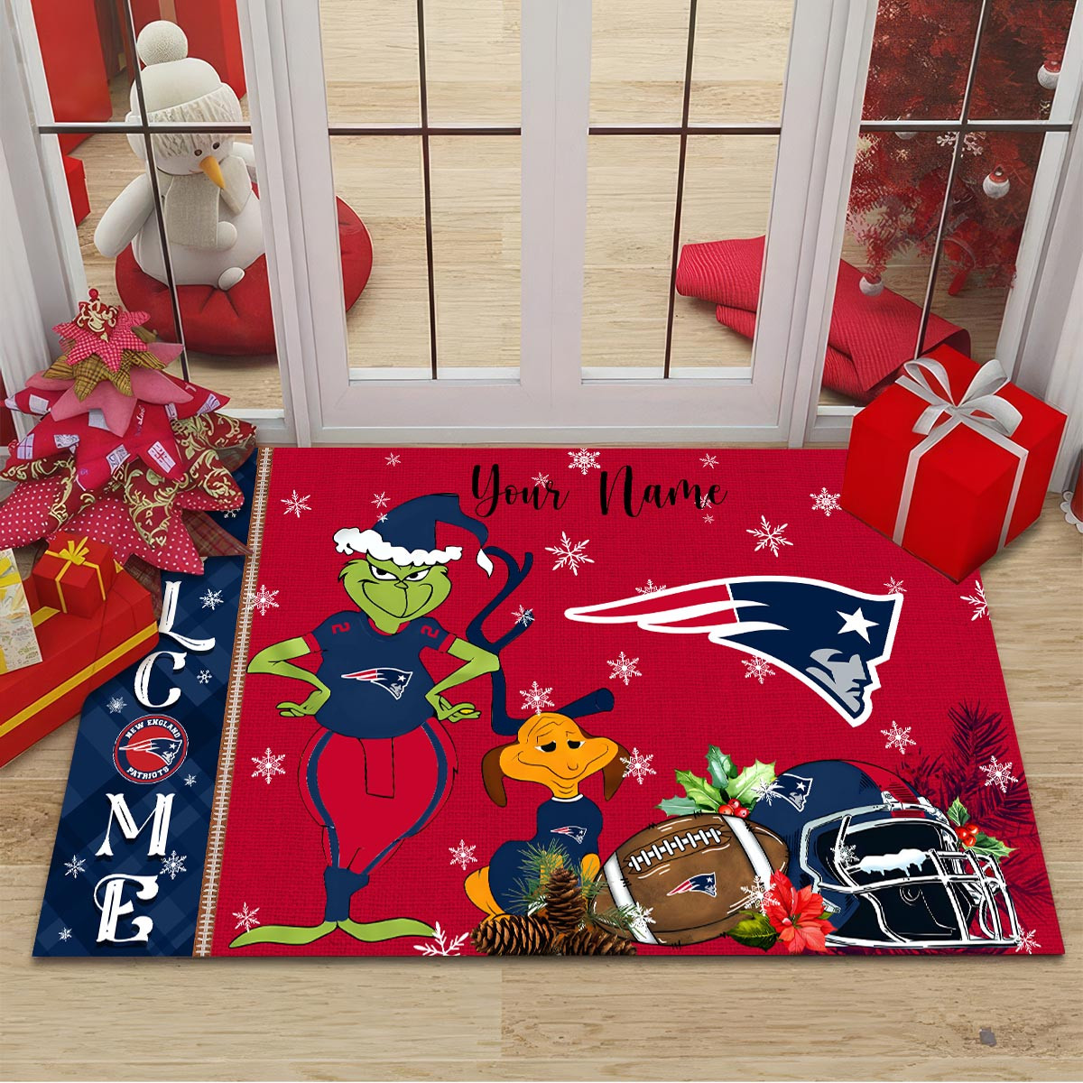 Sportswearmerch New England Patriots NFL x Grinch Christmas Welcome Football Doormat For Fan