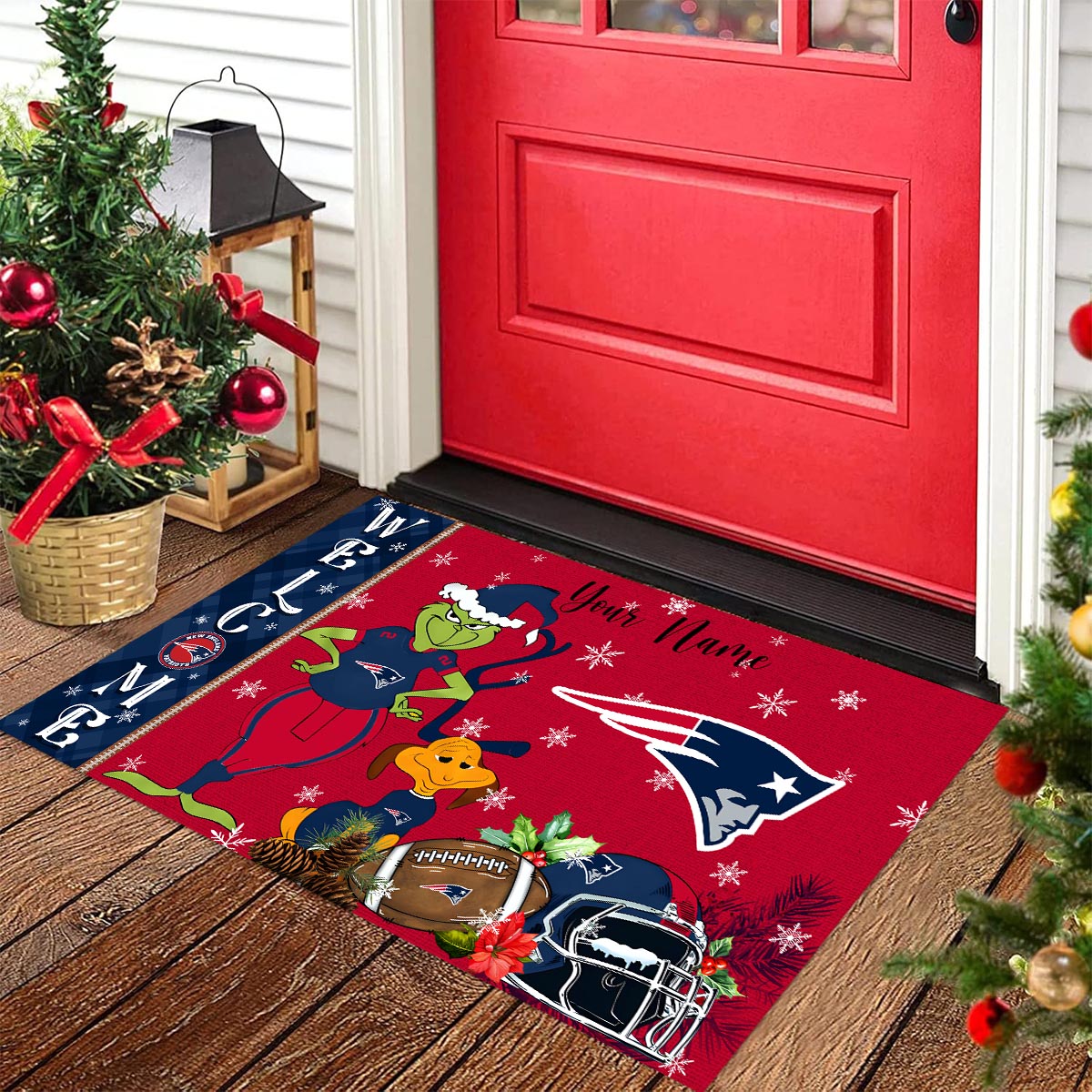 Sportswearmerch New England Patriots NFL x Grinch Christmas Welcome Football Doormat For Fan