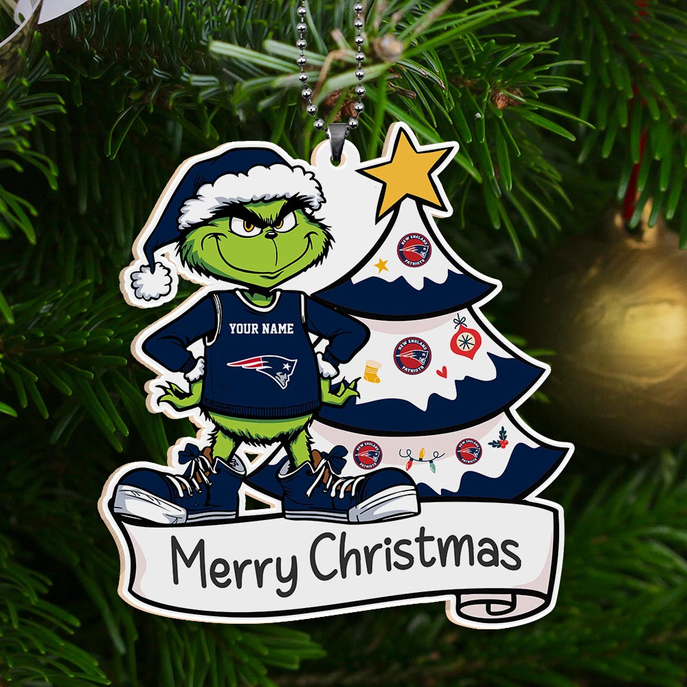 Sportswearmerch New England Patriots NFL x Grinch Merry Christmas Acrylic Ornament For Fans
