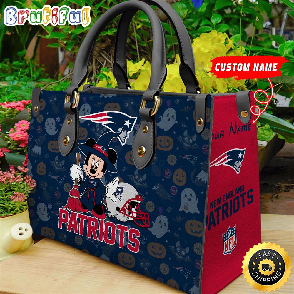 Sportswearmerch New England Patriots NFL x Minnie Halloween Leather Handbag For Fan