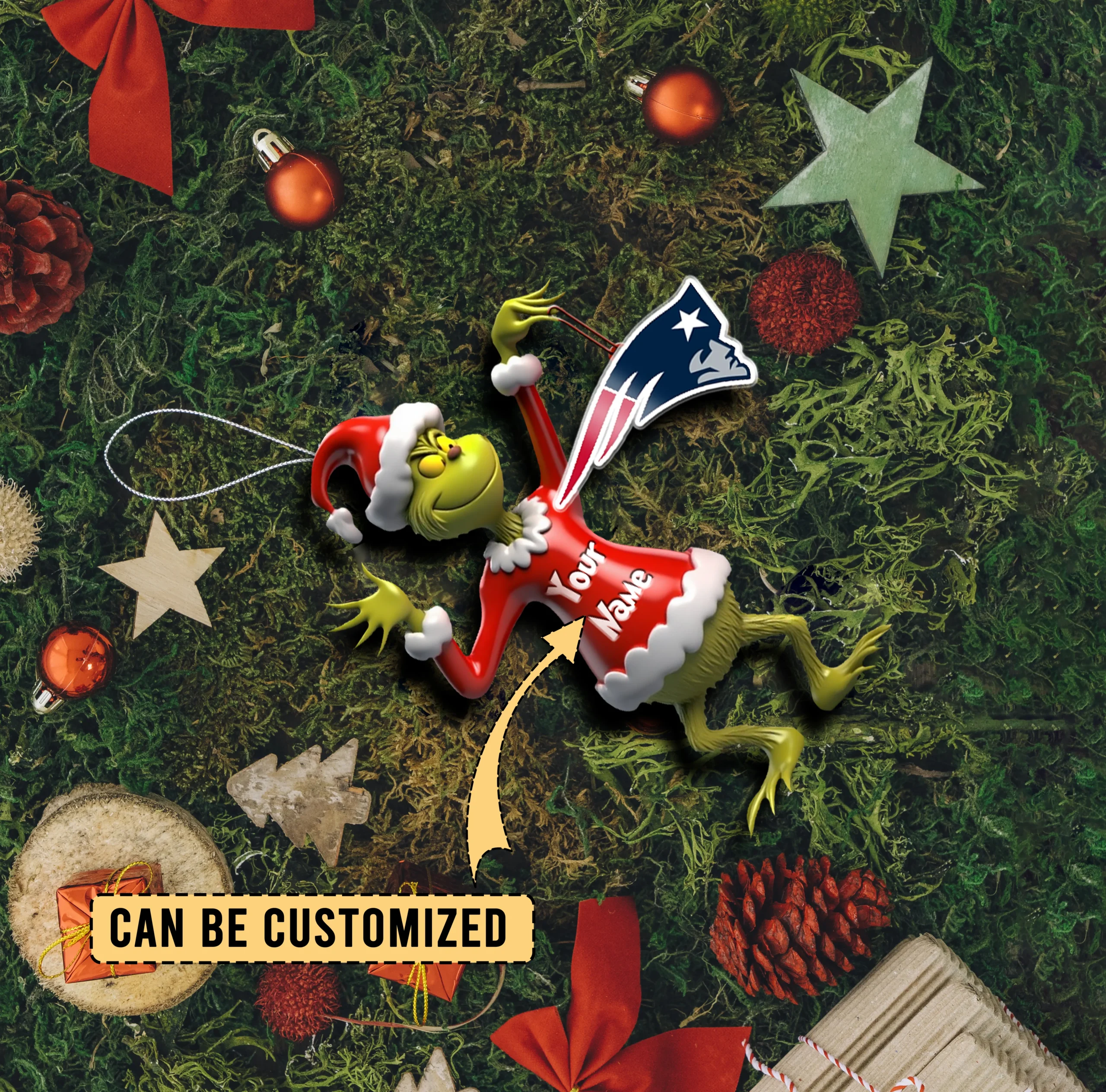 Sportswearmerch New England Patriots NFL x The Grinch Acrylic Ornament Gift For Fans