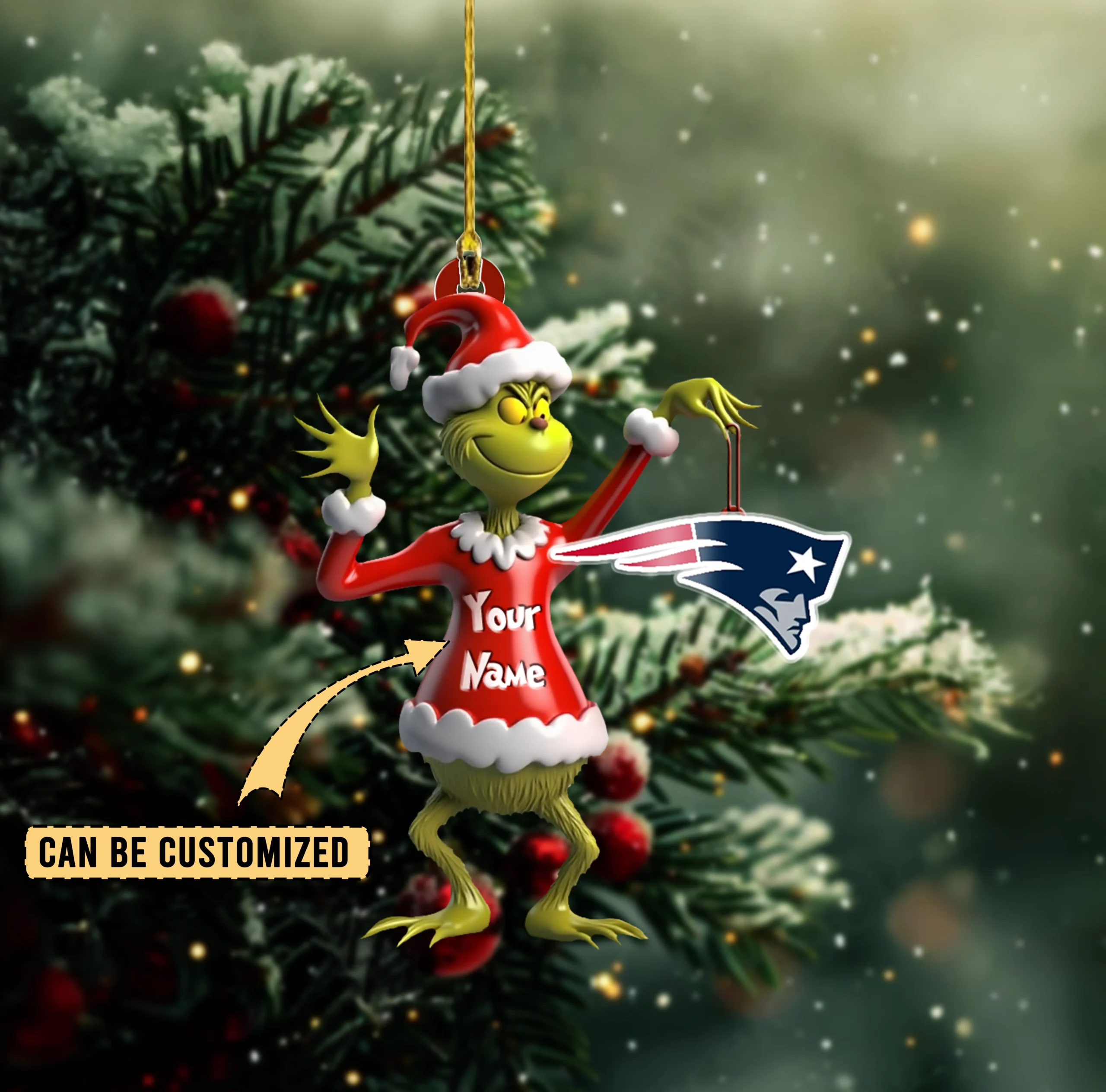 Sportswearmerch New England Patriots NFL x The Grinch Acrylic Ornament Gift For Fans