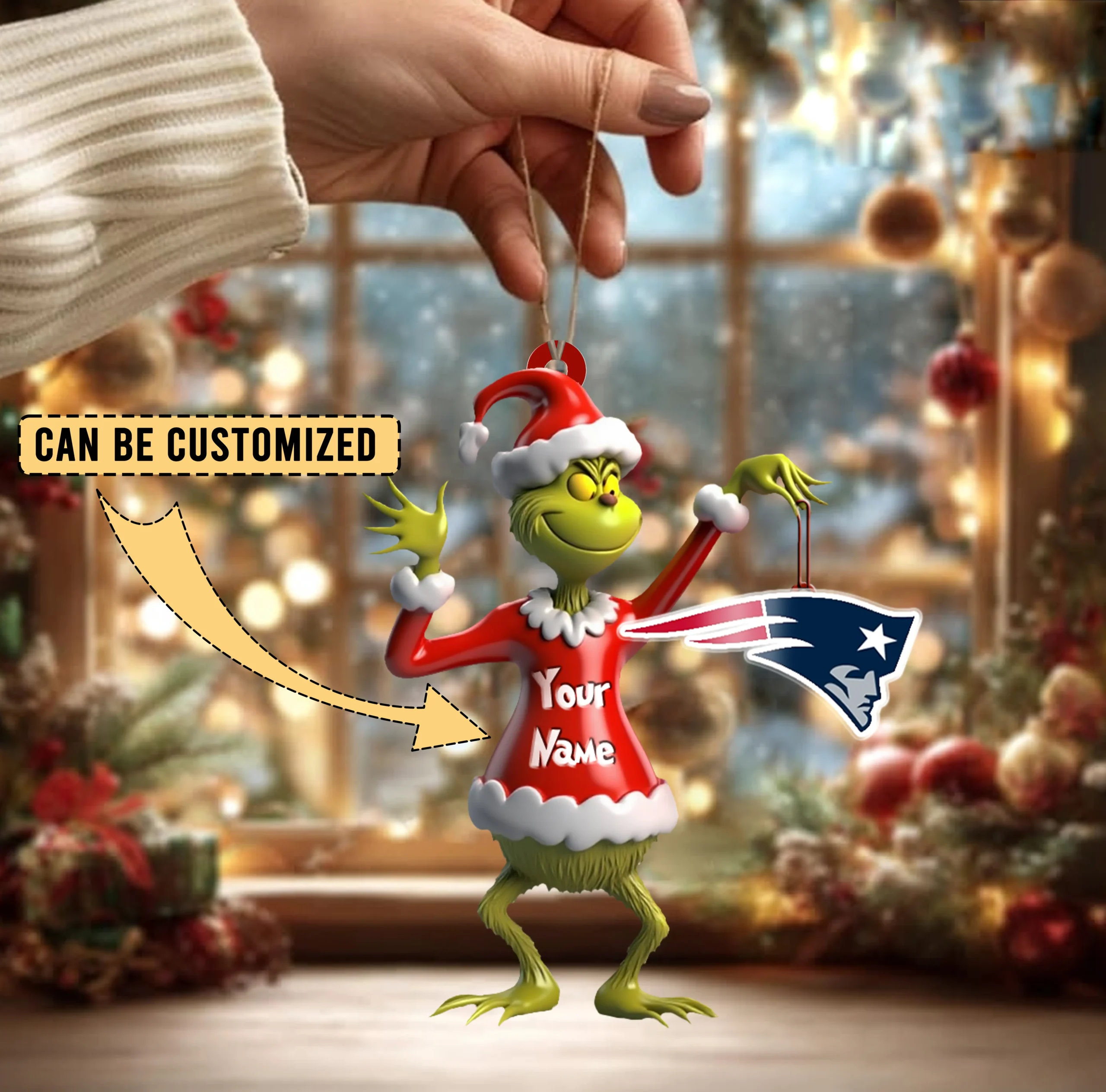 Sportswearmerch New England Patriots NFL x The Grinch Acrylic Ornament Gift For Fans