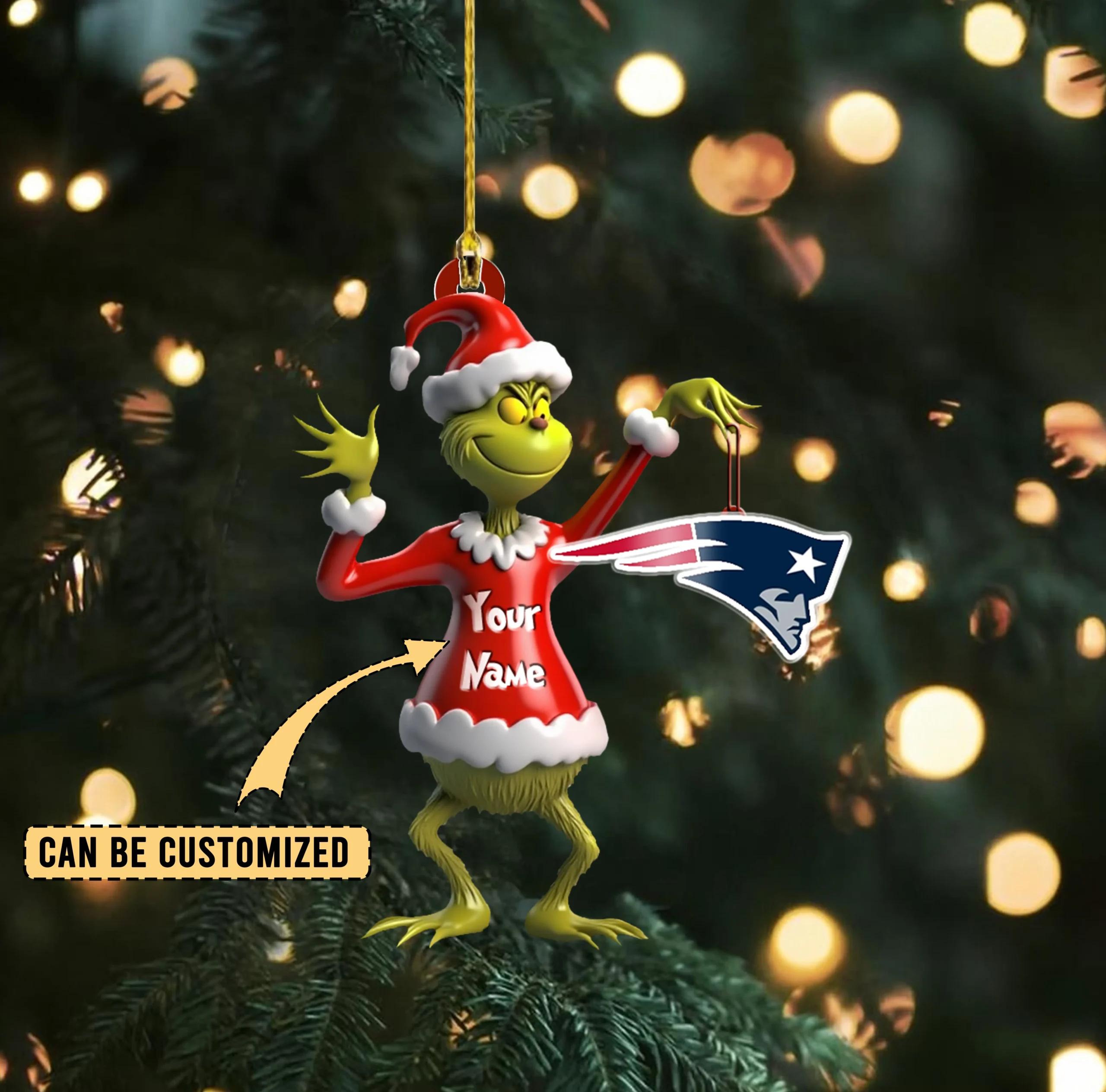 Sportswearmerch New England Patriots NFL x The Grinch Acrylic Ornament Gift For Fans