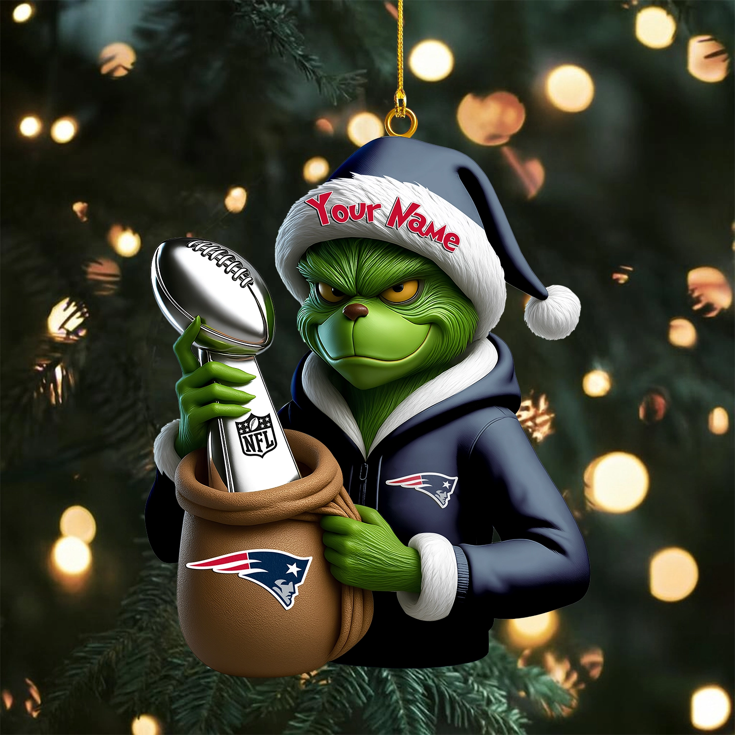 Sportswearmerch New England Patriots NFL x The Grinch Acrylic Ornament Gift For Fans
