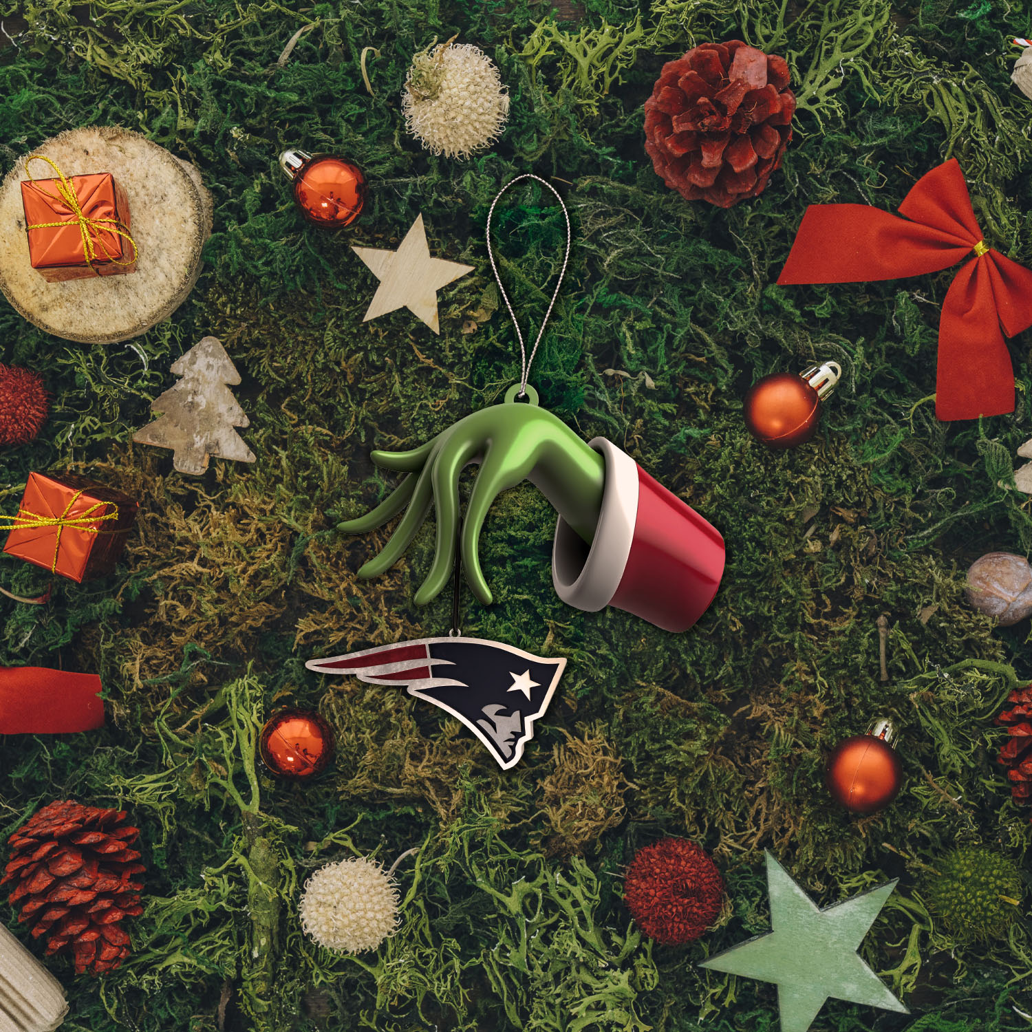 Sportswearmerch New England Patriots NFL x The Grinch Christmas Acrylic Mix Wooden Ornament Gift For Fans