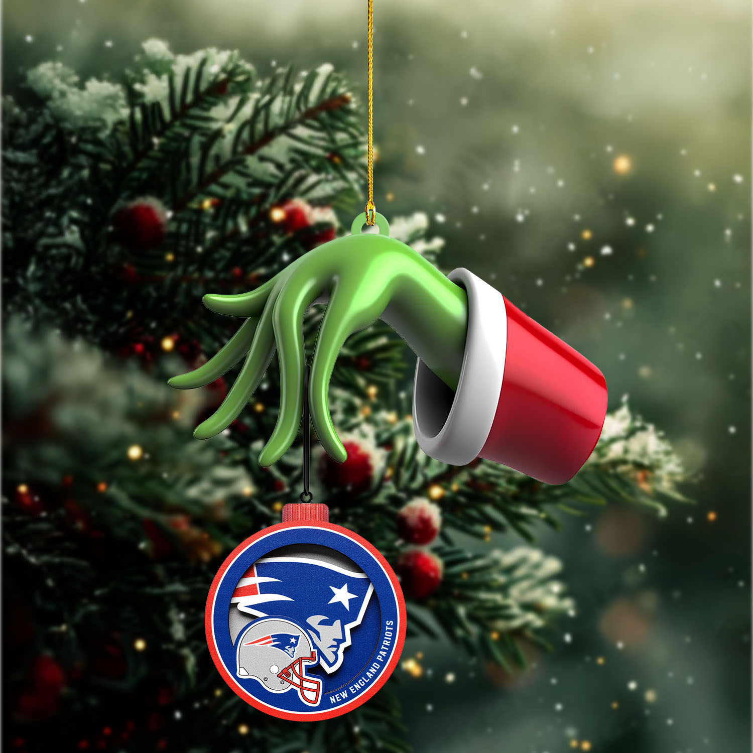 Sportswearmerch New England Patriots NFL x The Grinch Christmas Acrylic Mix Wooden Ornament Gift For Fans