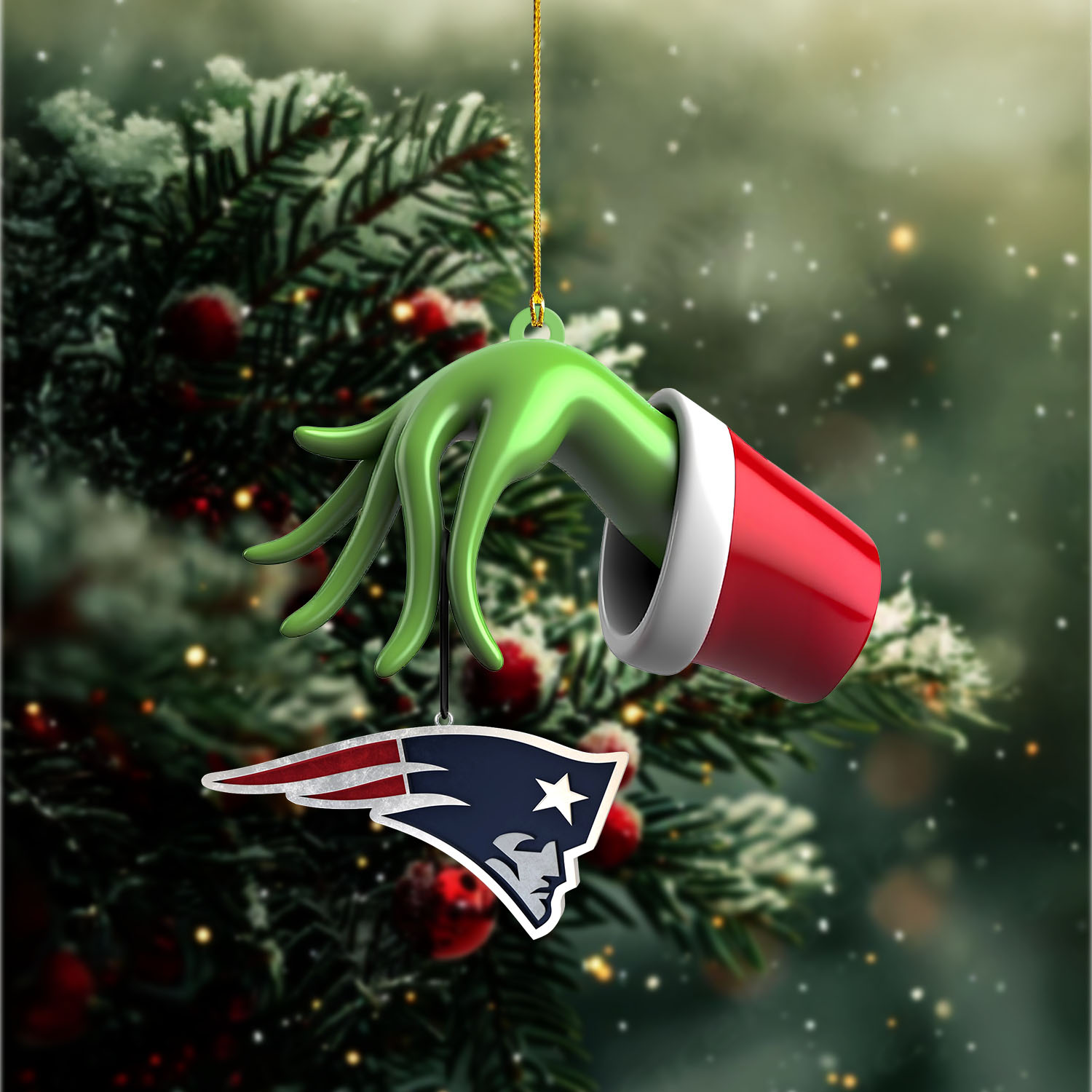 Sportswearmerch New England Patriots NFL x The Grinch Christmas Acrylic Mix Wooden Ornament Gift For Fans