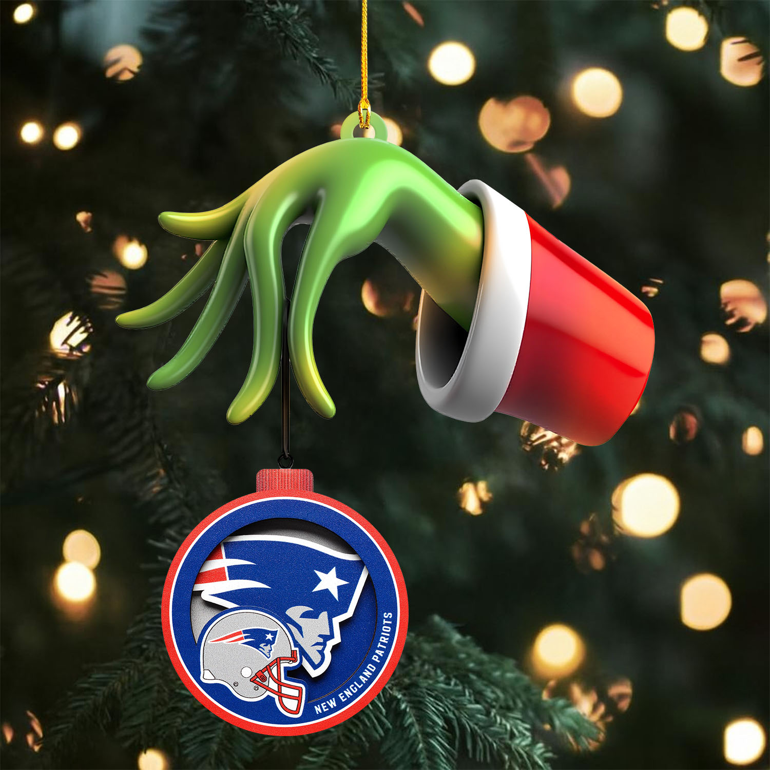 Sportswearmerch New England Patriots NFL x The Grinch Christmas Acrylic Mix Wooden Ornament Gift For Fans