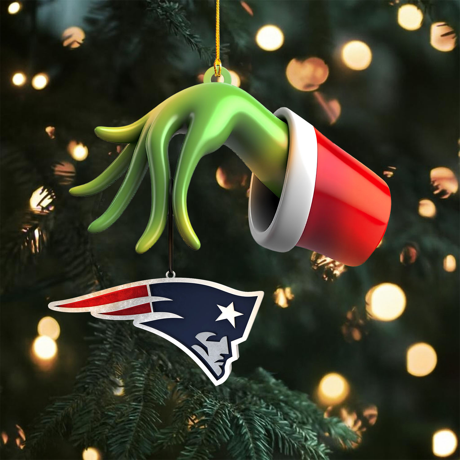 Sportswearmerch New England Patriots NFL x The Grinch Christmas Acrylic Mix Wooden Ornament Gift For Fans