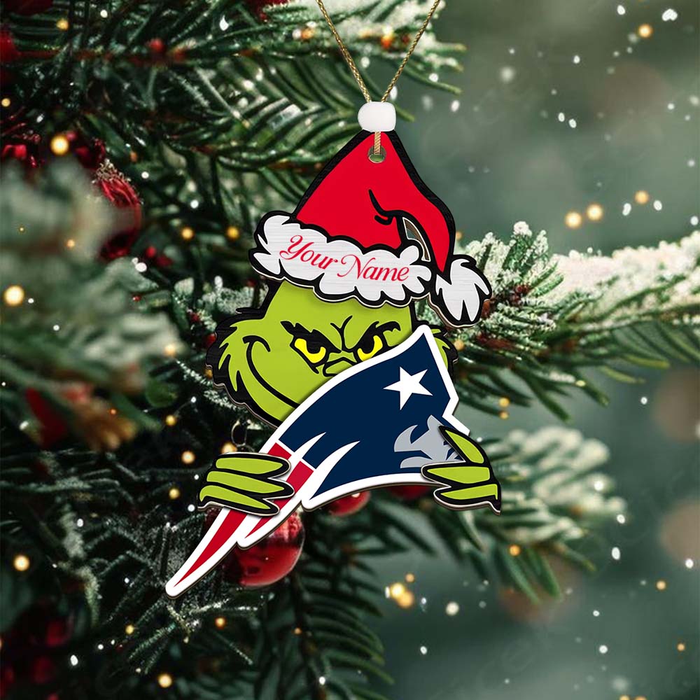 Sportswearmerch New England Patriots NFL x The Grinch Christmas Acrylic Ornament Gift For Fans