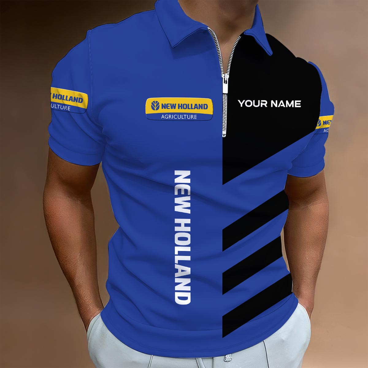 Sportswearmerch New Holland Tractor Lapel Zip Polo Shirt For Fan