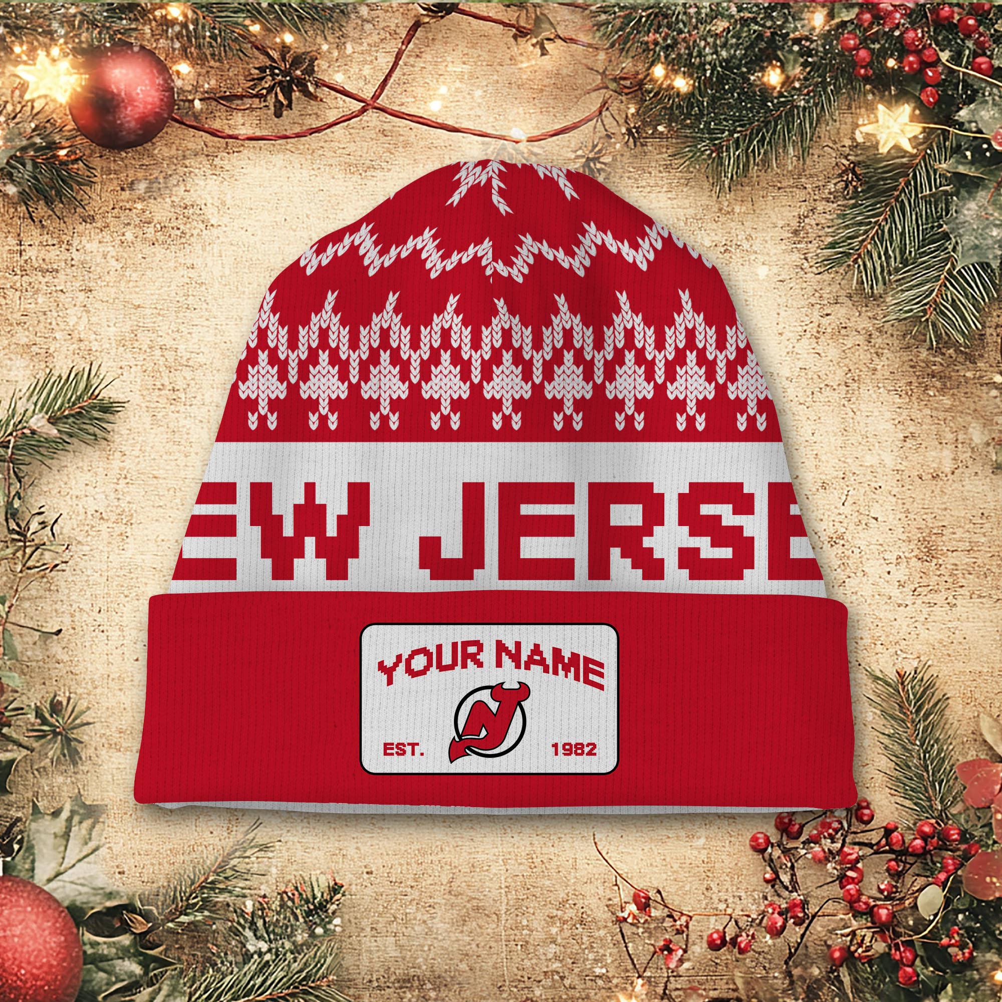 Sportswearmerch New Jersey Devils NHL Christmas Beanie Hat For Fan