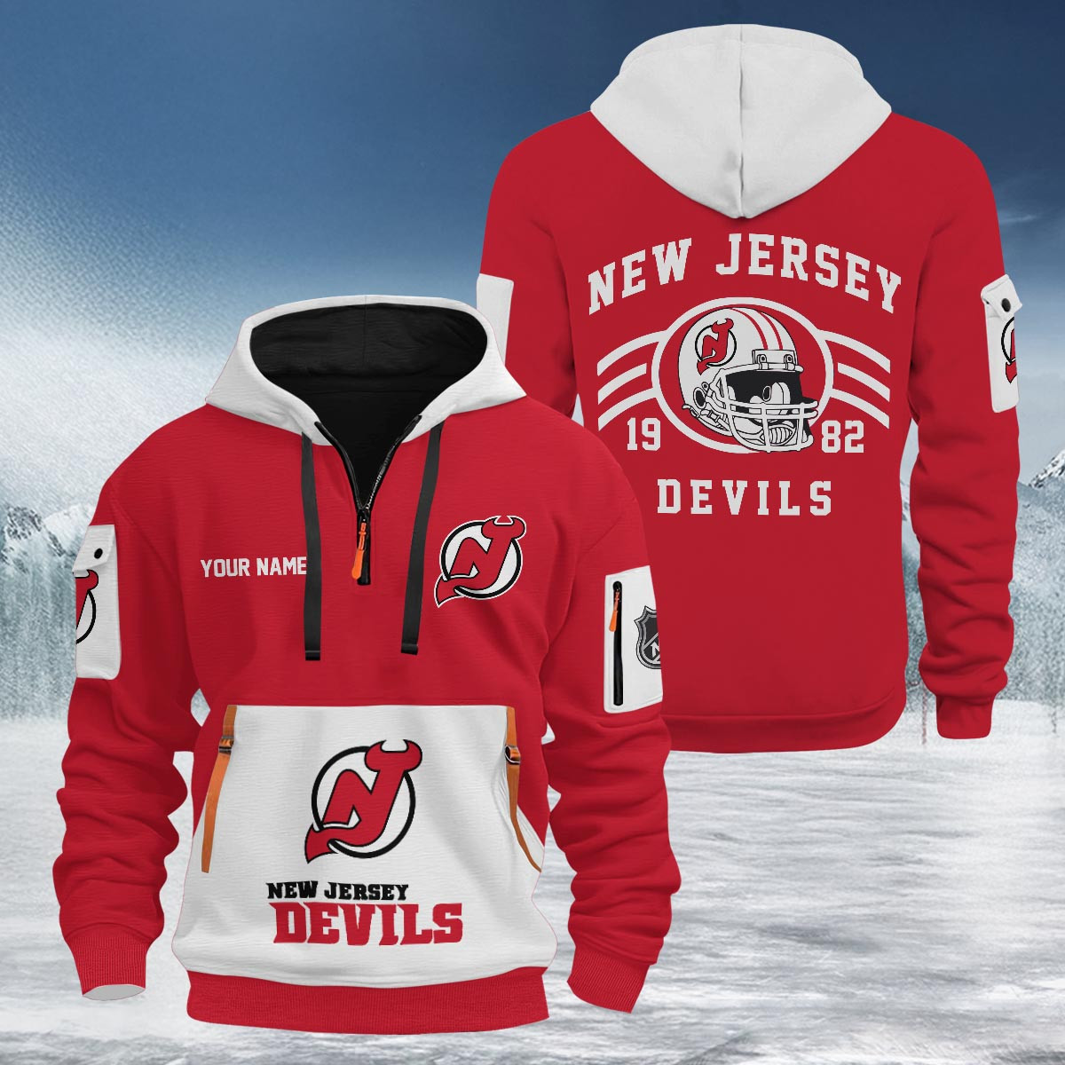 Sportswearmerch New Jersey Devils NHL Half Zip Hoodie Personalized For Fan