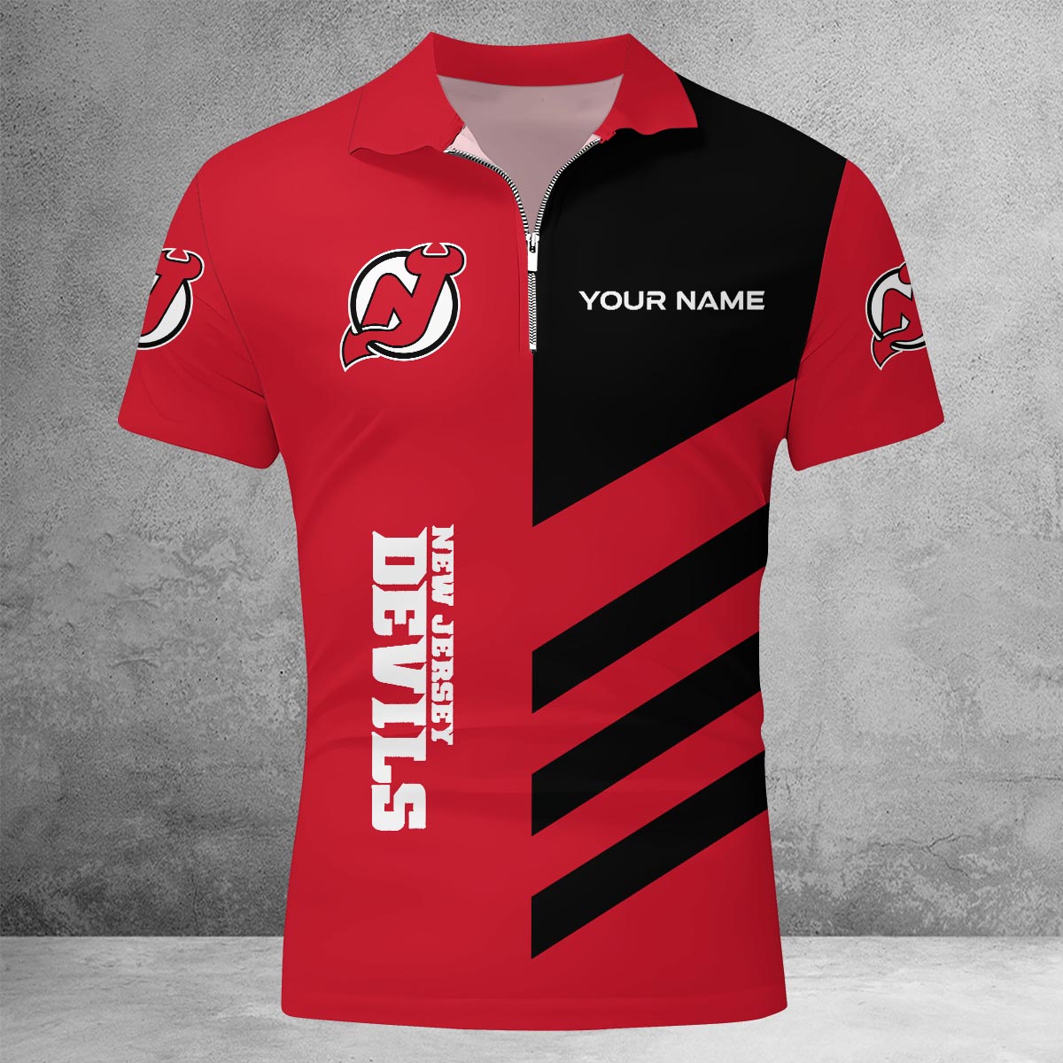 Sportswearmerch New Jersey Devils NHL Lapel Zip Polo Shirt For Fan